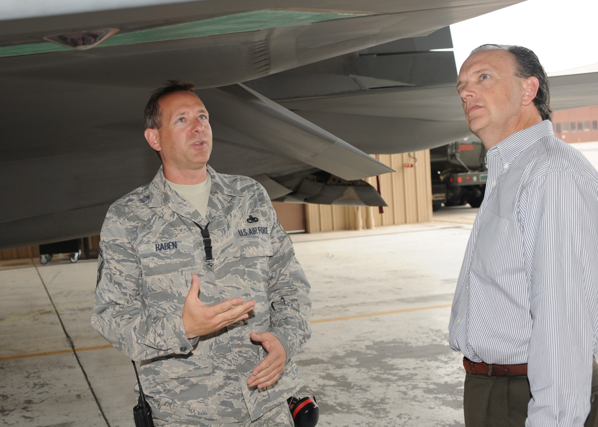Assistant Secretary of the Air Force Mr. Bill Anderson visits the flight line located on Holloman Air Force Base, N.M.,  Wednesday, June 25. Mr. Anderson was getting a description and tour of the F-22. (U.S Air Force photo/ Airman 1st Class DeAndre Curtiss)