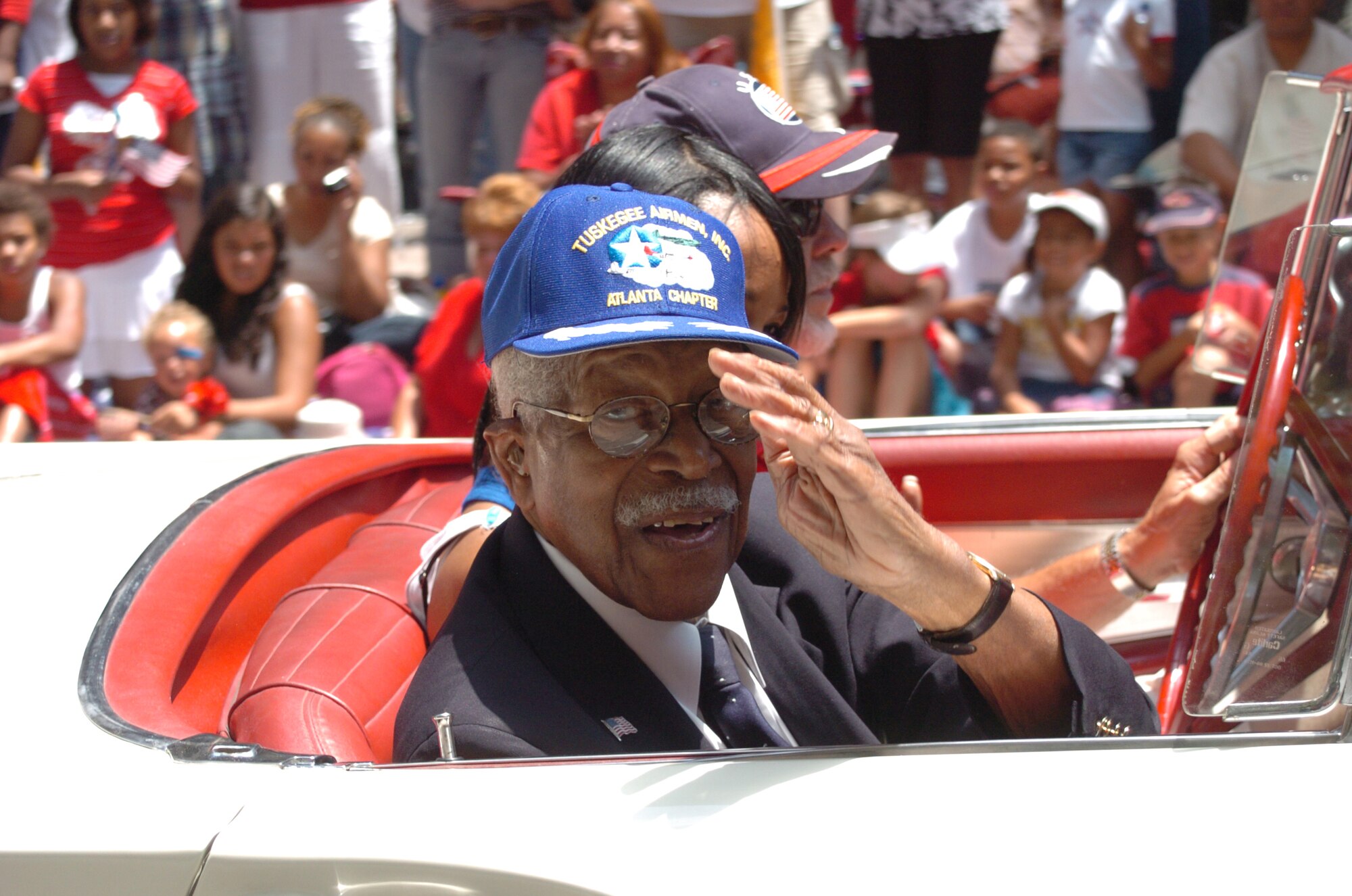 7/1/2008--Retired Air Force Lt. Col. Charles Dryden was the grand marshal of WSB-TV's  2007 "Salute to America" Parade during the 60th Anniversary of the Air Force celebration.  Colonel Dryden, one of the last Tuskegee Airman World War II fighter pilots in the Atlanta area, passed away on Tuesday, June 29. He retired from the Air Force in 1962 after 21 years of service.  Colonel Dryden frequently spoke at Dobbins and throughout the country on the experiences and contributions of the Tuskegee Airmen during their military service. (U.S. Air Force photo/Master Sgt. Stan Coleman)