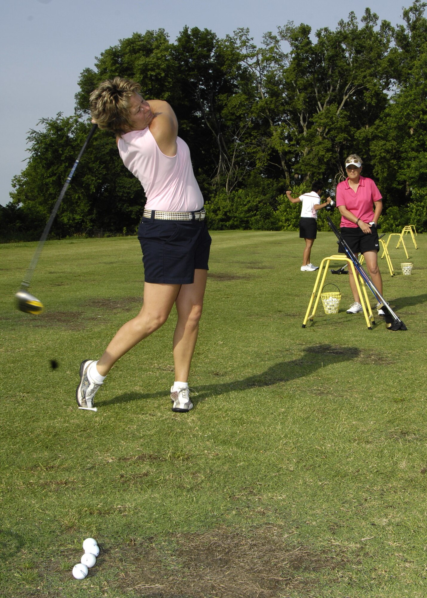 SCOTT AIR FORCE BASE, Ill. -- Barb Hohlt practices her swing at Cardinal Creek. Mrs. Hohlt is golfing to raise money to help find a cure for breast cancer. 
(US Air Force photo/Senior Airman Mildred Guevara)