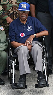 Former Tuskegee Airman, Lt. Col. Walter "A-Train" Dryden passed away June 24 in Atlanta, GA from natural causes. Col. Dryden, pictured, visited with the 53rd Weather Reconnaissance Squadron "Hurricane Hunters" of the Air Force Reserve 403rd Wing in 2005 in the wake of the damage caused by Hurricane Katrina. The Atlanta chapter of the Tuskegee Airmen donated money to the Katrina Relief Fund of the 403rd Wing. Dryden is survived by his wife, three sons and five grandchildren.