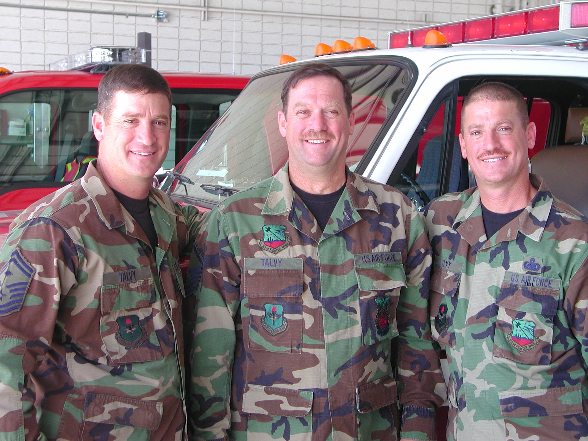 A real band of brothers... Senior Master Sgt. Larry Talvy, Master Sgt. Samuel Talvy and Master Sgt. Rick Talvy. Twins Larry and and Rick joined at the same time and went to basic training together. (Air National Guard photo by Staff Sgt. Ashley Karas)
