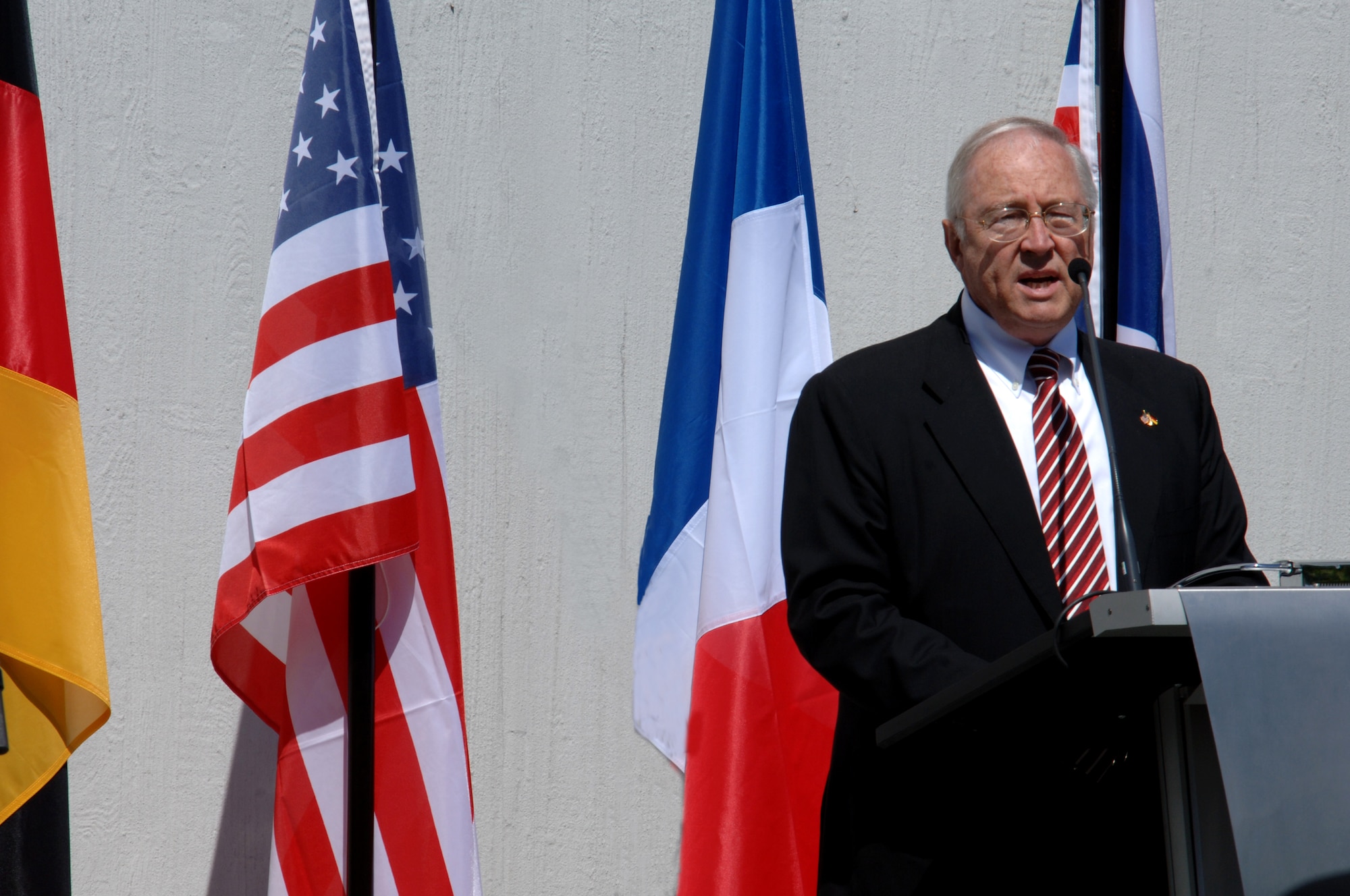 William R. Timken Jr., U.S. Ambassador to Germany, gives honor to the veterans of the Berlin Airlift at Frankfurt Airport, Germany, June 26, 2008. Ambassador Timken was a guest speaker at 60th Anniversary Memorial of the Berlin Airlift. (US Air Force photo by Airman 1st Class Tony R. Ritter) (Released)