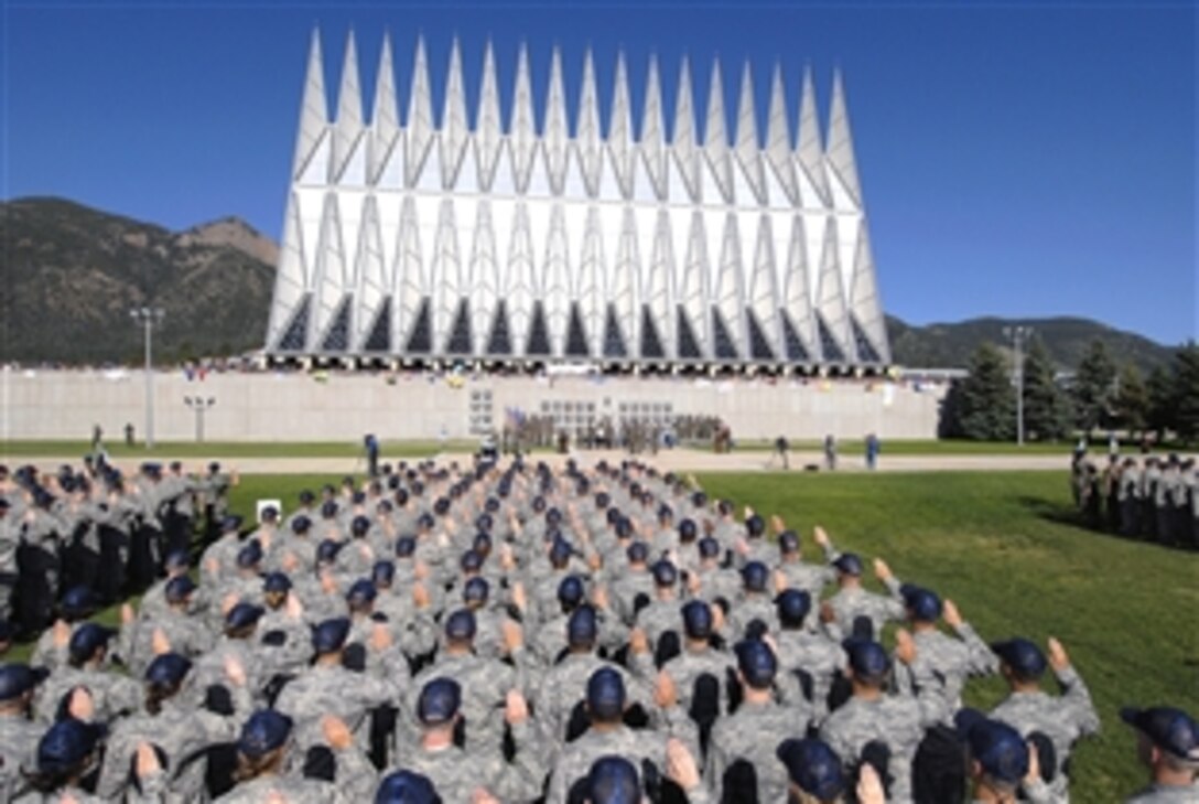 The Class of 2012 recites the oath of allegiance during Basic Cadet Training at the U.S. Air Force Academy, Colo., June 27, 2008. In-procesing marks the start of 38 days of Basic Cadet Training.
