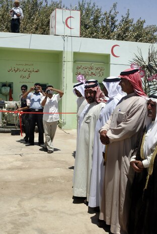 FALLUJAH, Iraq (July 3, 2008) - Local tribal leaders, or sheiks, with the Albu Hawa administrative council outside Fallujah gather during the opening of their new medical clinic here, July 3. Albu Hawa is a small sub tribe in 3rd Battalion, 6th Marines' area of operations. Civil Affairs Team 3, supporting 3rd Battalion, 6th Marines, helped coordinate the clinic project and is helping Albu Hawa establish a voice with the local Iraqi government. (Official U.S. Marine Corps photo by Cpl. Chris Lyttle) (RELEASED)