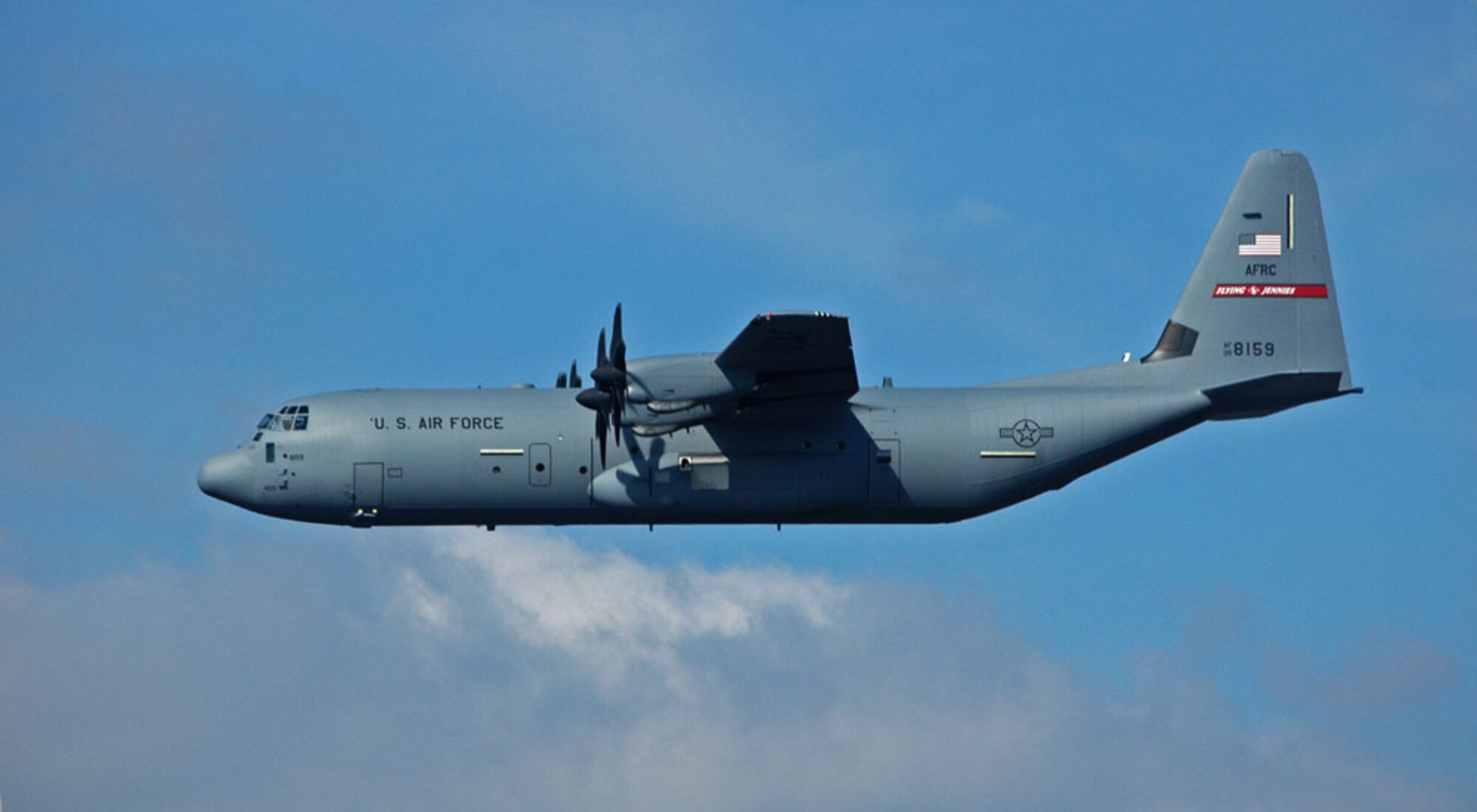 Flown by the 815th Airlift Squadron, the C-130J-30 is a combat-proven intratheater airlifter admired by commanders for its ability to carry larger loads farther, higher and faster. The stretched version of the C-130-J can carry 128 combat troops instead of a standard C-130J's 92, and 92 paratroops instead of 64. It can carry eight standard 463L pallets rather than six, 97 medical litters instead of 74, and 24 CDS (container delivery system) bundles instead of 16. The stretched C-130J is capable of un-refueled flights of 4,000 miles. A close formation of 31 of these extended C-130Js can drop 2,800 troops-an entire Army brigade-in less than five minutes. The stretched C-130Js are the first to be equipped with a computer-controlled Enhanced Cargo Handling System allowing "precise airdrop event sequencing and quick conversion from cargo floor tie-downs to rollers for palletized cargo." 
