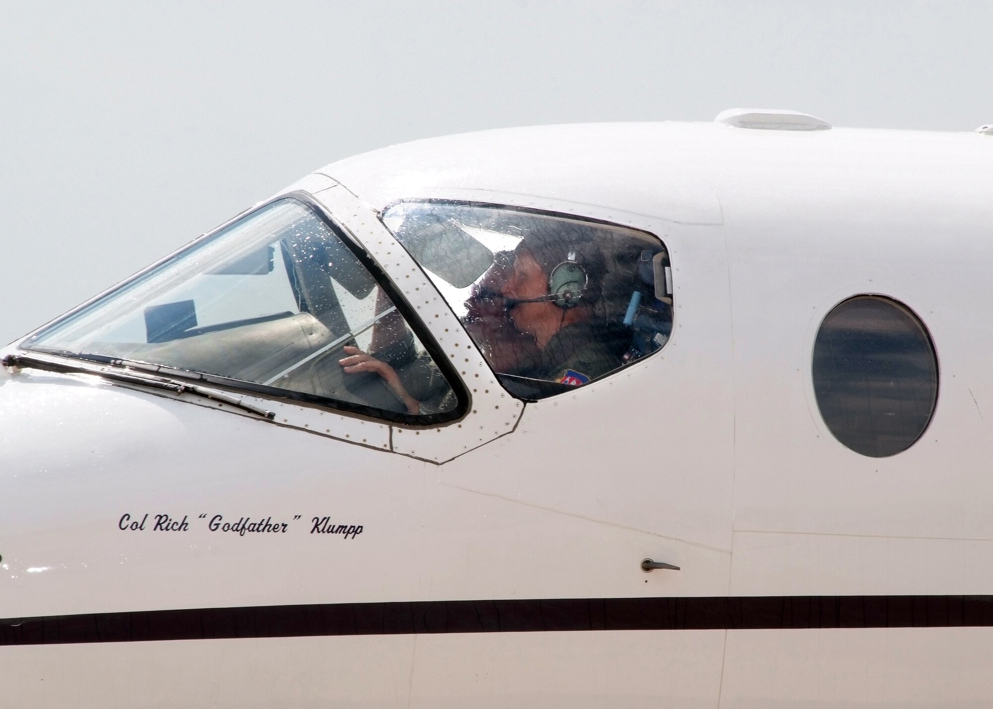 Col. Richard A. Klumpp Jr., takes his fini flight in a T-1A Jayhawk, June 30, as commander of the 71st Flying Training Wing at Vance AFB, Okla. His next assignment will be chief of staff for the Joint Functional Component Command for Integrated Missile Defense at Schriever AFB, Colo. (U.S. Air Force photo by Terry Wasson)
