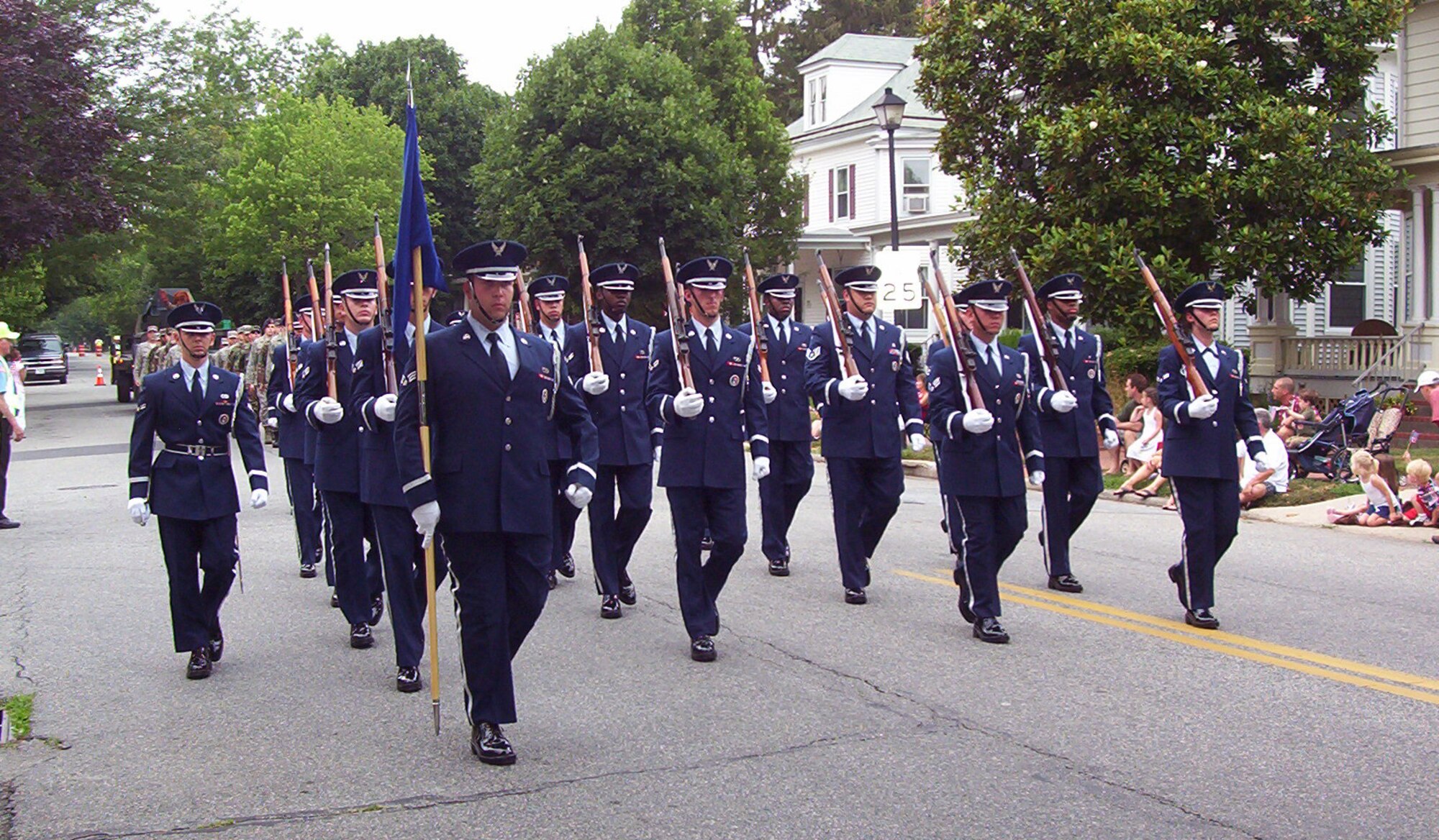 DOVER AIR FORCE BASE, Del. –DAFB Honor Guard members march during the City of Dover’s annual Independence Day Parade July 4 in downtown Dover. (Photo by Sue Walls)