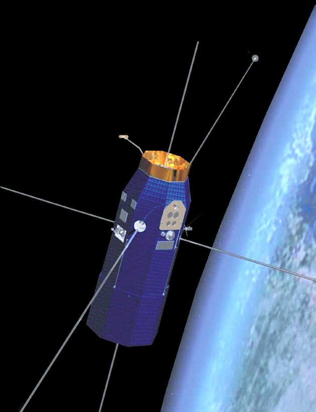 An artist’s rendition of the Communication/Navigation Outage Forecasting System satellite. (Courtesy of the Air Force)