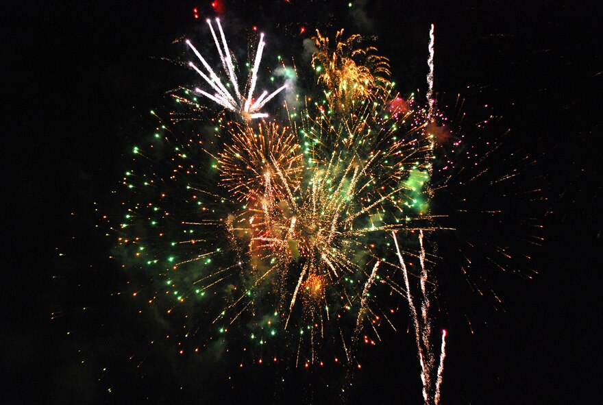 After winning 9-3 against the Witchata Wingnuts, the Fort Worth Cats celebrated July 4 with a memory-making fireworks display along the Trinity River in Fort Worth, Texas. This perfect display was equaled only by a flawless F-16 flyover by the 457th Fighter Squadron from Naval Air Station Fort Worth Joint Reserve Base Carswell Field and the excitement of ten new Air Force Reserve recruits enlisted by 10th Air Force Commander Brig. Gen. Thomas Coon in the third inning. (U.S. Air Force Photo/Tech. Sgt. Julie Briden-Garcia)