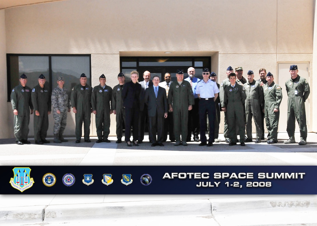 (Center front) Maj. Gen. Steve Sargeant, Air Force Operational Test and Evaluation Center commander, hosted the Air Force Space Operational Test and Evaluation Summit at Kirtland Air Force Base, N.M., July 1 and 2 that brought senior leaders from around the Air Force together to discuss the space capabilities’ acquisition process, focusing on improving operational test and evaluation.

