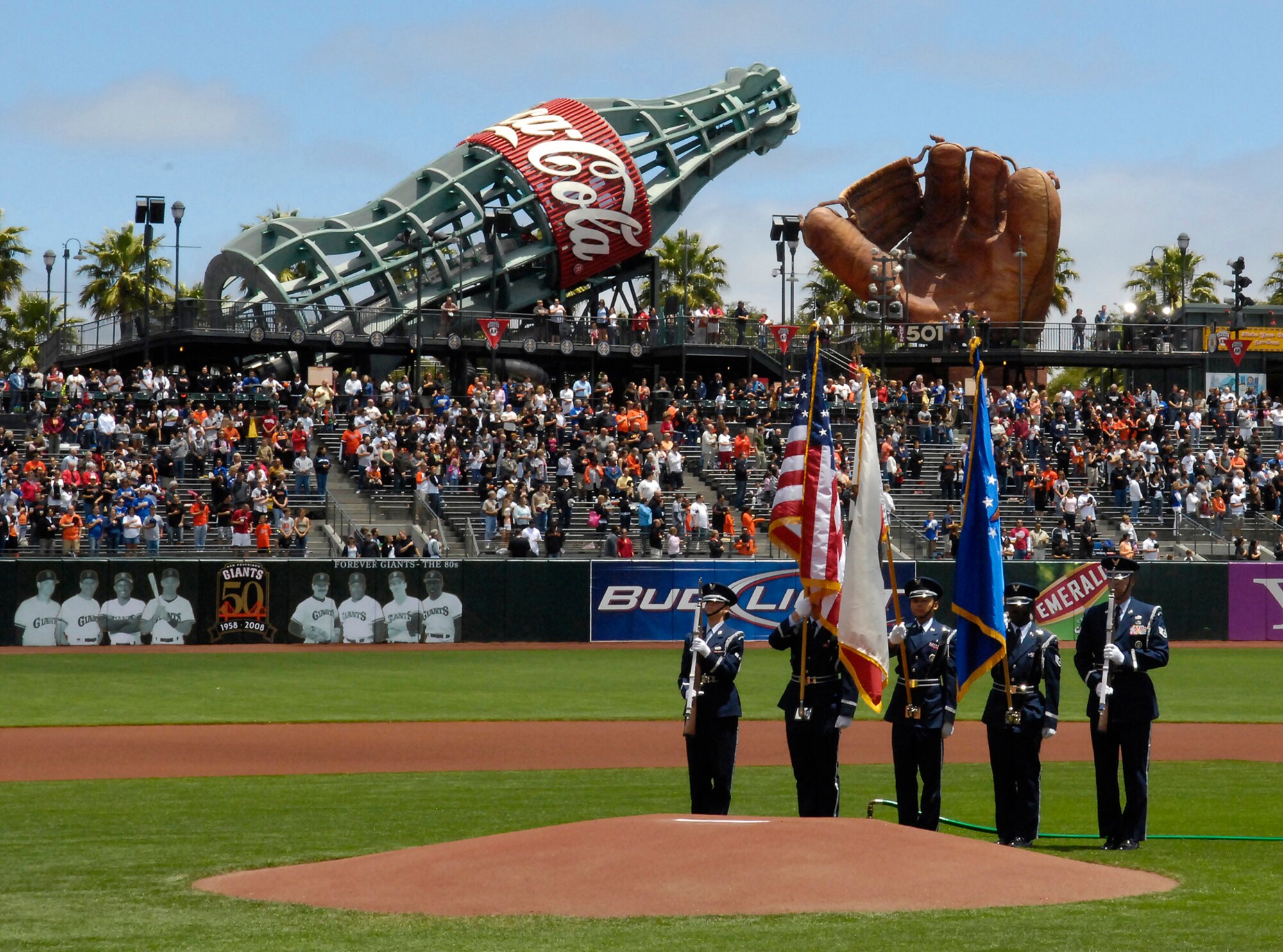 Members of Vandenberg Air Force Base Honor Guard present the colors at AT&T Park, home of the San Francisco Giants, on Friday. The Giants were defeated 10-7 by long-time rivals the Los Angeles Dodgers in a game dedicated to men and women of the United States Military.(Photo Courtesy/Robert Galindo)