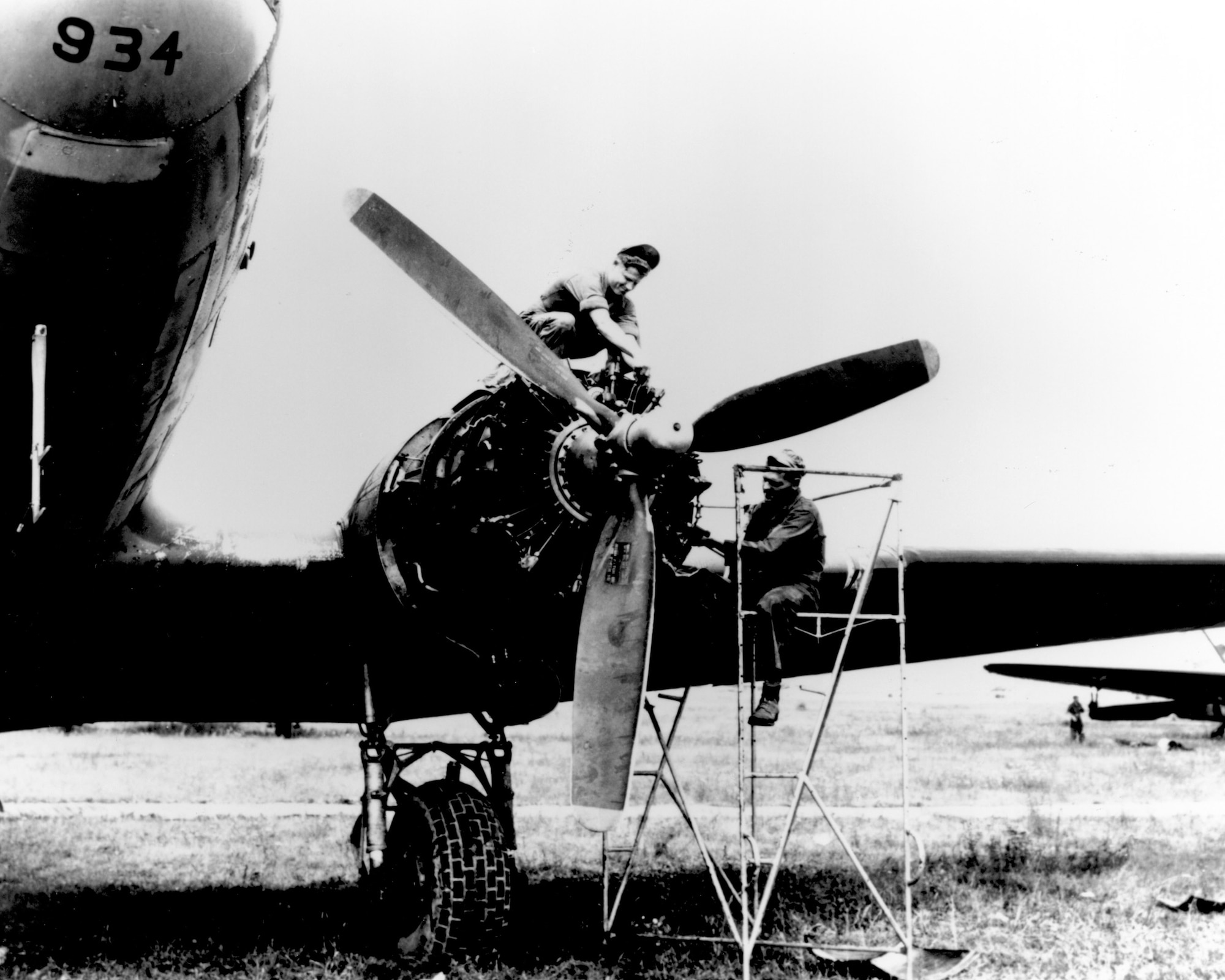 A C-47 Skytrain recevies minor engine repairs during the Berlin Airlift in 1948. (Courtesy photo)