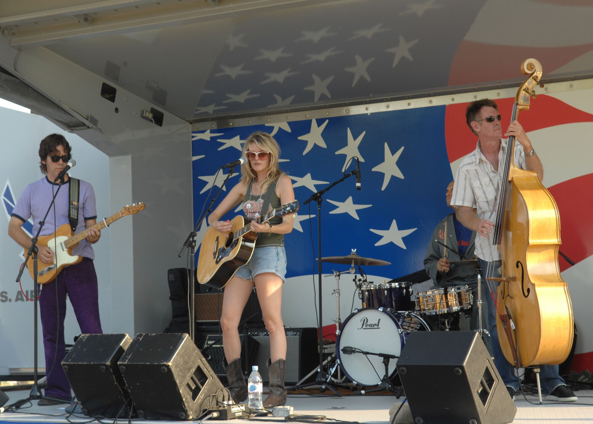 SEYMOUR JOHNSON AIR FORCE BASE, N.C. - The Wrights perform for the crowd during Military Appreciation Day celebration here July 3.  The event included live bands, game and rides for children, food and a fireworks display. (U.S. Air Force photo by Airman 1st Class Rae Henline)