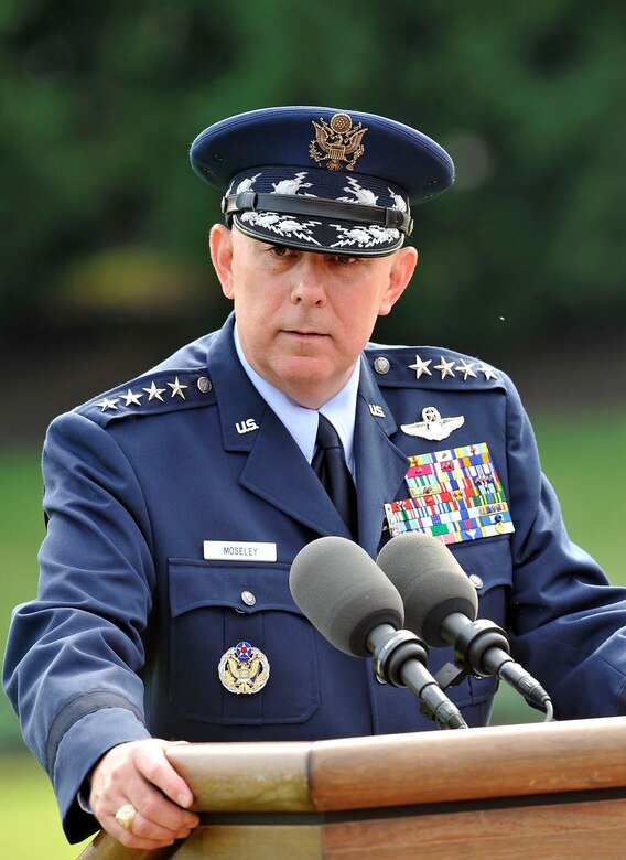 Air Force Chief of Staff Gen. T. Michael Moseley addresses the audience during his retirement ceremony July 11 at Bolling Air Force Base, D.C. (U.S. Air Force photo/Scott M. Ash)