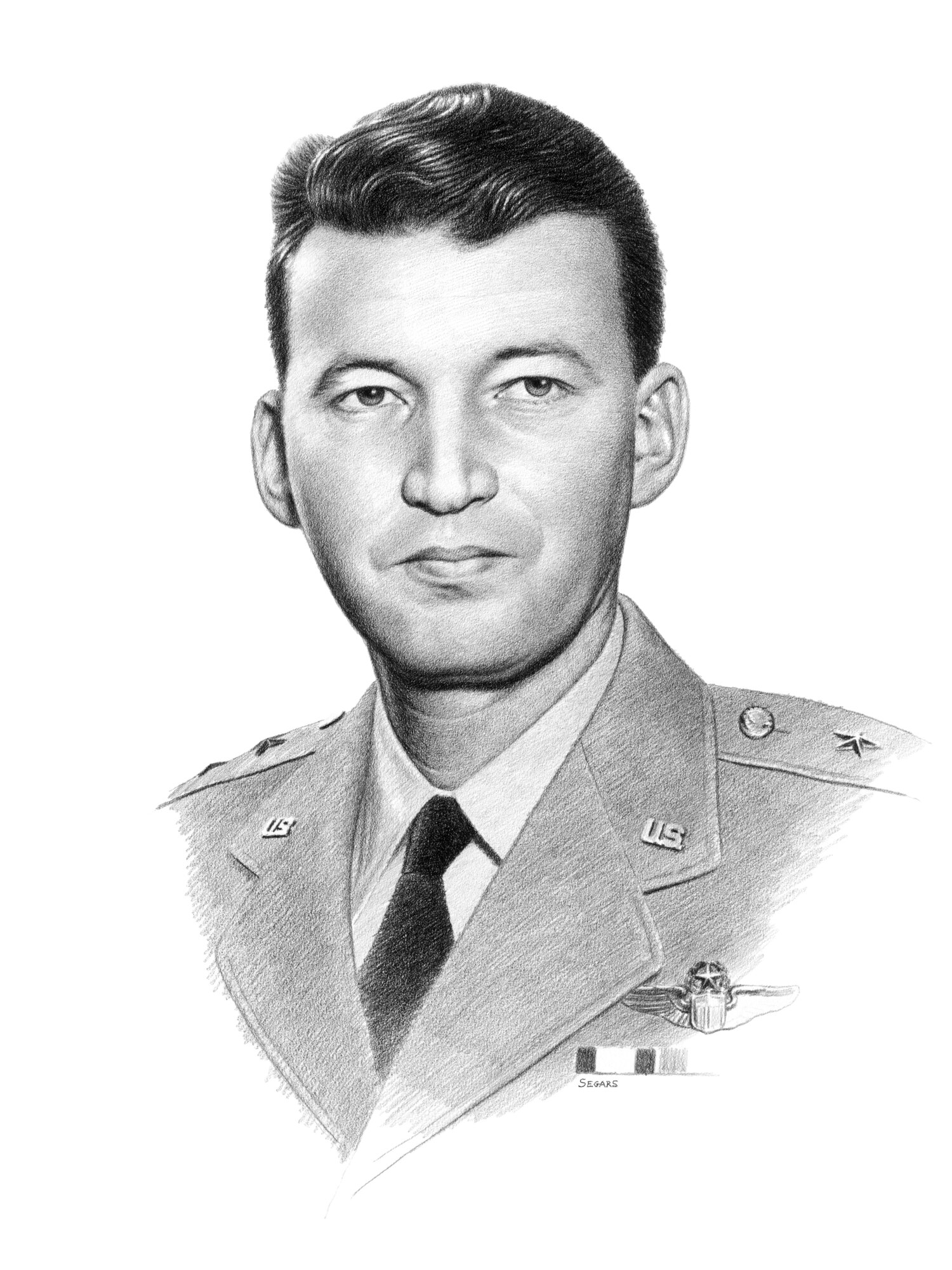 The portrait, a pencil drawing by Air Force visual information specialist Thomas Segars will hang permanently as a memorial to General Schriever. Lori Dawson also an Air Force visual information specialist, designed the display in which the portrait hangs. (U.S. Air Force photo)
