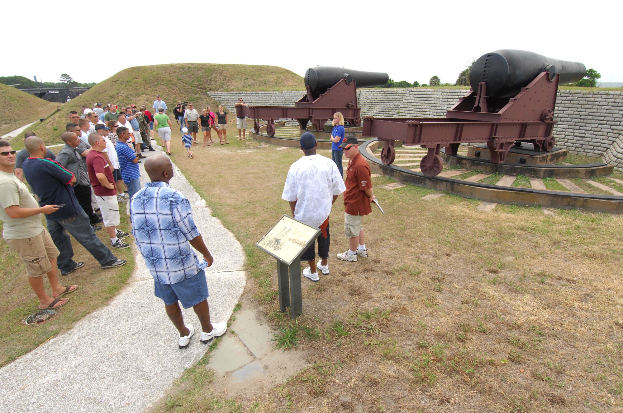SULLIVAN'S ISLAND, S.C. -- Mary Todd briefs Airmen and Soldiers about operations at Fort Moultrie, a historic military instillation dating back to the Revolutionary War, during a Staff Ride June 20. The goal of the staff ride is to provide a level of knowledge about the battle and to apply the lessons learned from that battle to today's operating environment in the global war on terrorism. (U.S. Air Force photo/Senior Airman William Coleman)