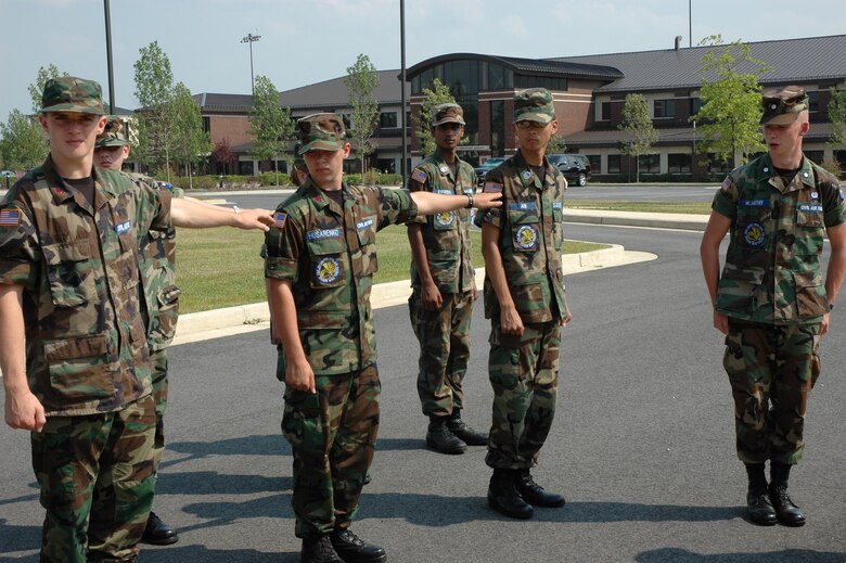 MCGUIRE AIR FORCE BASE, N.J. -- Civil Air Patrol cadets align themselves in formation prior to meeting Air Force Reserve leadership during the cadet's recent visit to McGuire Air Force, N.J. The South Jersey group spent the day touring different units under the mentorship of several first sergeants. (U.S. Air Force photo/Master Sgt. Donna T. Jeffries) 