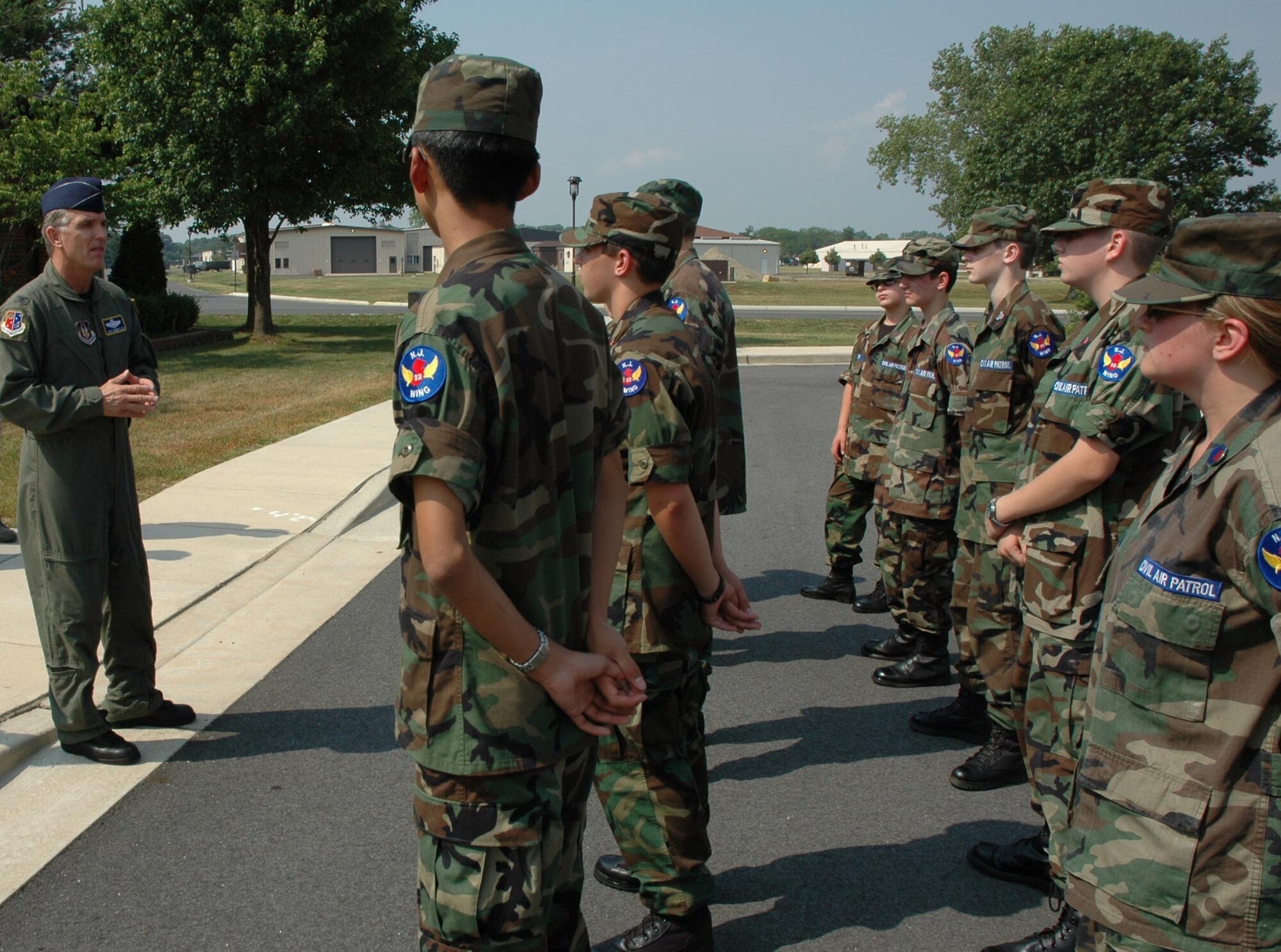 MCGUIRE AIR FORCE BASE, N.J. -- Civil Air Patrol cadets meet Air Force Reserve leadership during the cadet's recent visit to McGuire Air Force, N.J. The South Jersey cadets spent the day touring several units under the mentorship of 514th AIr Mobility Wing first sergeants. (U.S. Air Force photo/Master Sgt. Donna T. Jeffries) 