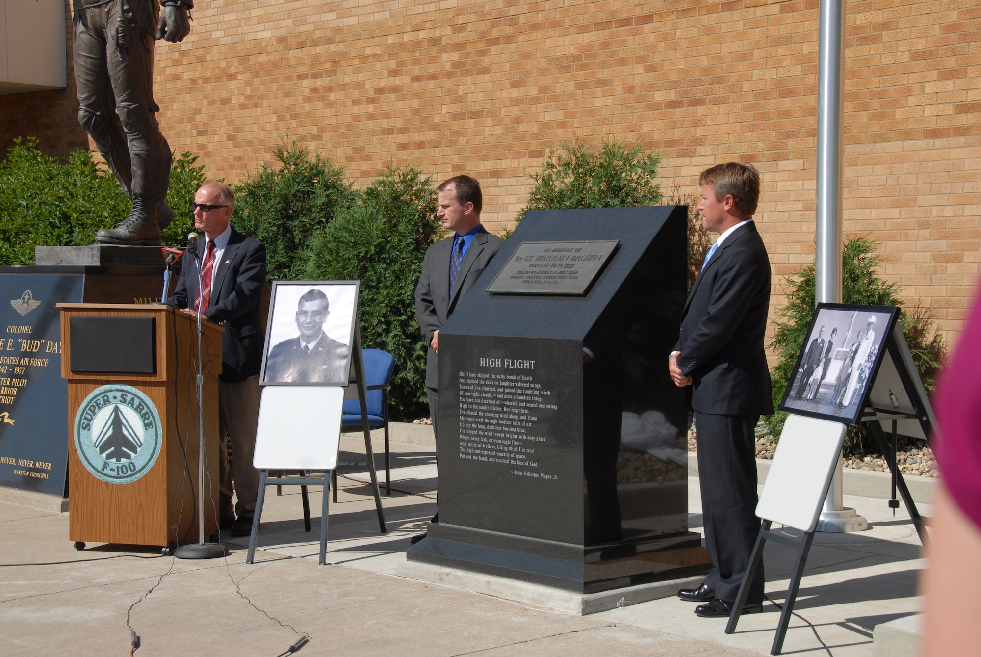 The dedication ceremony for First Lieutenant (1st Lt.) Warren Brown at the Sioux City Airport, in Sioux City, Iowa, on 14 July, 2008.  1st Lt. Brown was shot down and killed in Vietnam on 14 July, 1968.  His sons were present to mark the occasion.  (US Air Force photo by SSgt. Brian Cox) (Released by Public Affairs Manager, Master Sergeant Vincent DeGroot)