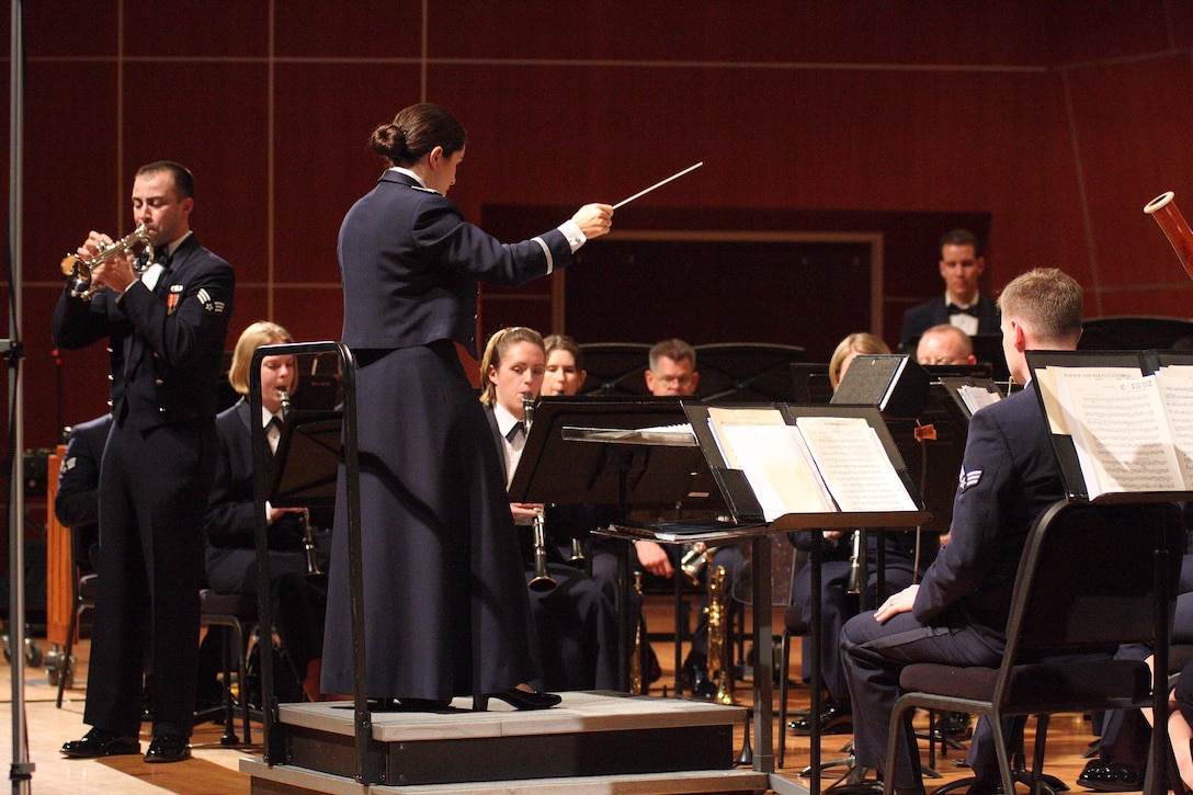 SrA David Evans performs a solo trumpet peice with the Band of the West Concert Band.