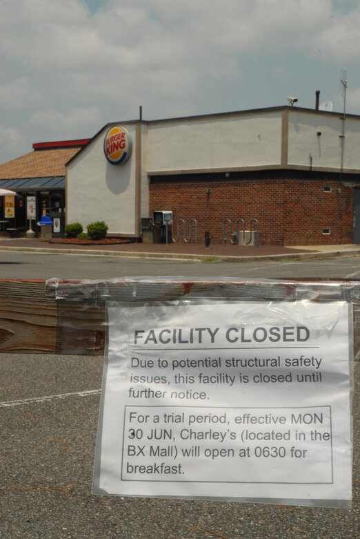Burger King closes due to structural problems > Joint Base Charleston