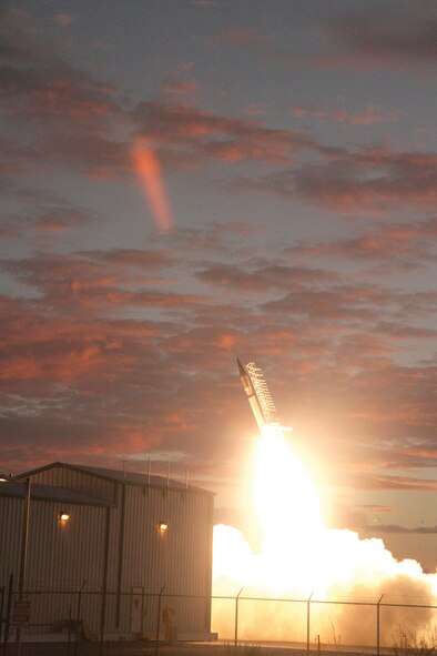 Launched from White Sands Missile Range, N.M aboard a Navy-supplied sounding rocket, the AFRL-developed Reentry Structures Experiment (RESE) successfully completed a 6-minute hypersonic flight, traveling at Mach 5 to an altitude of 95,000 ft before landing 21 miles from the launch point. (U.S. Air Force photo/Michael A. Smith)