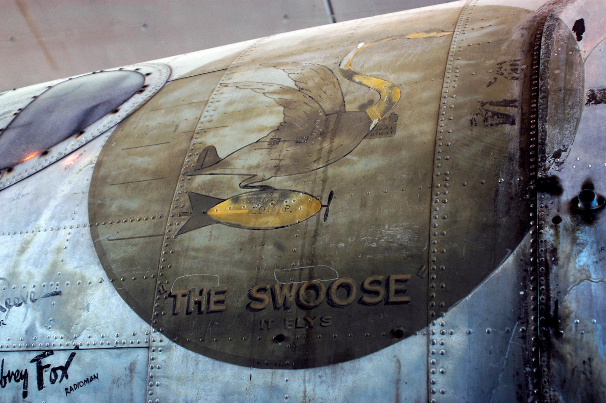 Artwork depicting "The Swoose" is displayed on the B-17D aircraft. The B-17 was recently moved from the Smithsonian National and Space Museum in Washington D.C. to the National Museum of the U.S. Air Force, near Dayton, Ohio. (U.S. Air Force photo)                                