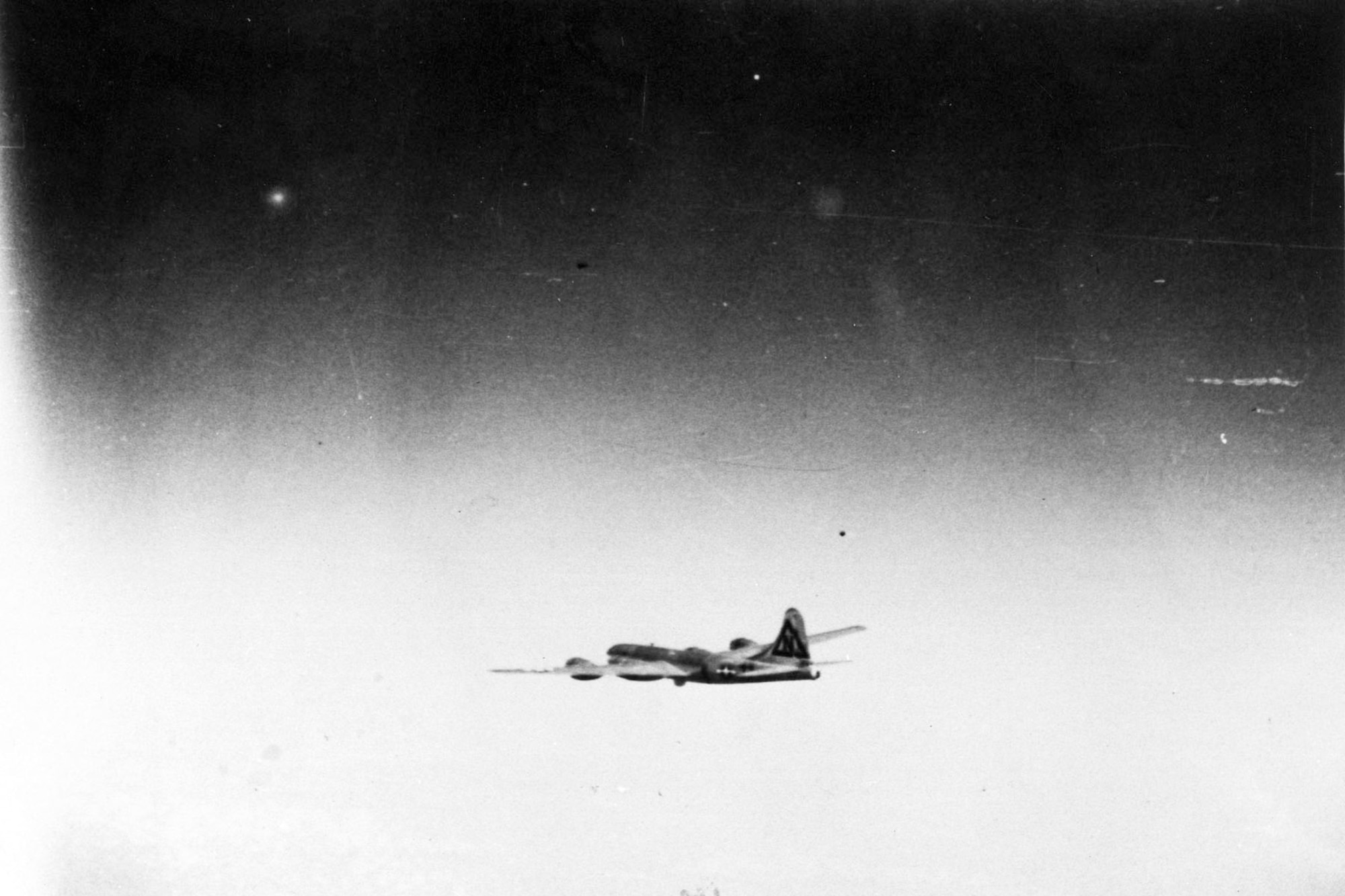 "Bockscar" en route to Japan with the atomic bomb on board. (U.S. Air Force photo)