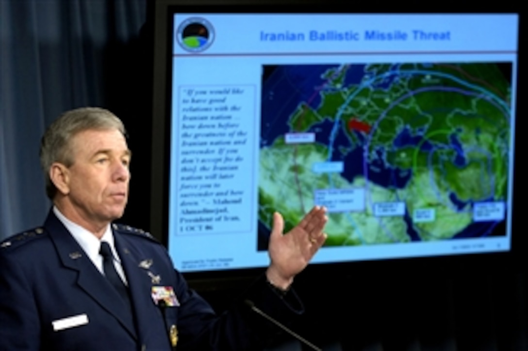 U.S. Air Force Lt. Gen. Henry Obering, director of the U.S. Missile Defense Agency, holds a press conference on the status of the U.S. Missile Defense Program at the Pentagon, July 15, 2008.  