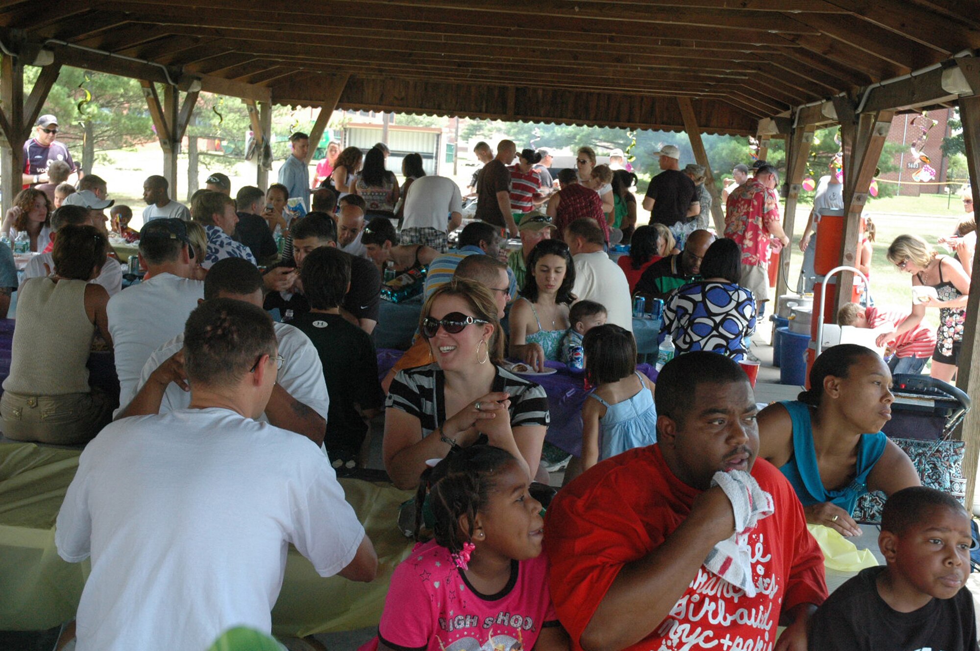 U.S. Air Force Expeditionary Center "Eagles" and their families are seated in the Willow Pond pavilion on Fort Dix, N.J., July 11, 2008, during activities for the USAF EC annual picnic.  (U.S. Air Force Photo/Tech. Sgt. Scott T. Sturkol)