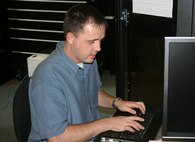 SEYMOUR JOHNSON AIR FORCE BASE, N.C. -- Mr. Aaron Owen, 916th Communication Squadron local network administrator, was one of seven individuals recognized for their superior performance during the recent unit compliance inspection. Other individual recognitions came from Safety, Mission Support Flight, Command Post, Finance, Life Support and Public Affairs. U.S. Air Force photo/TSgt. Charles Alford