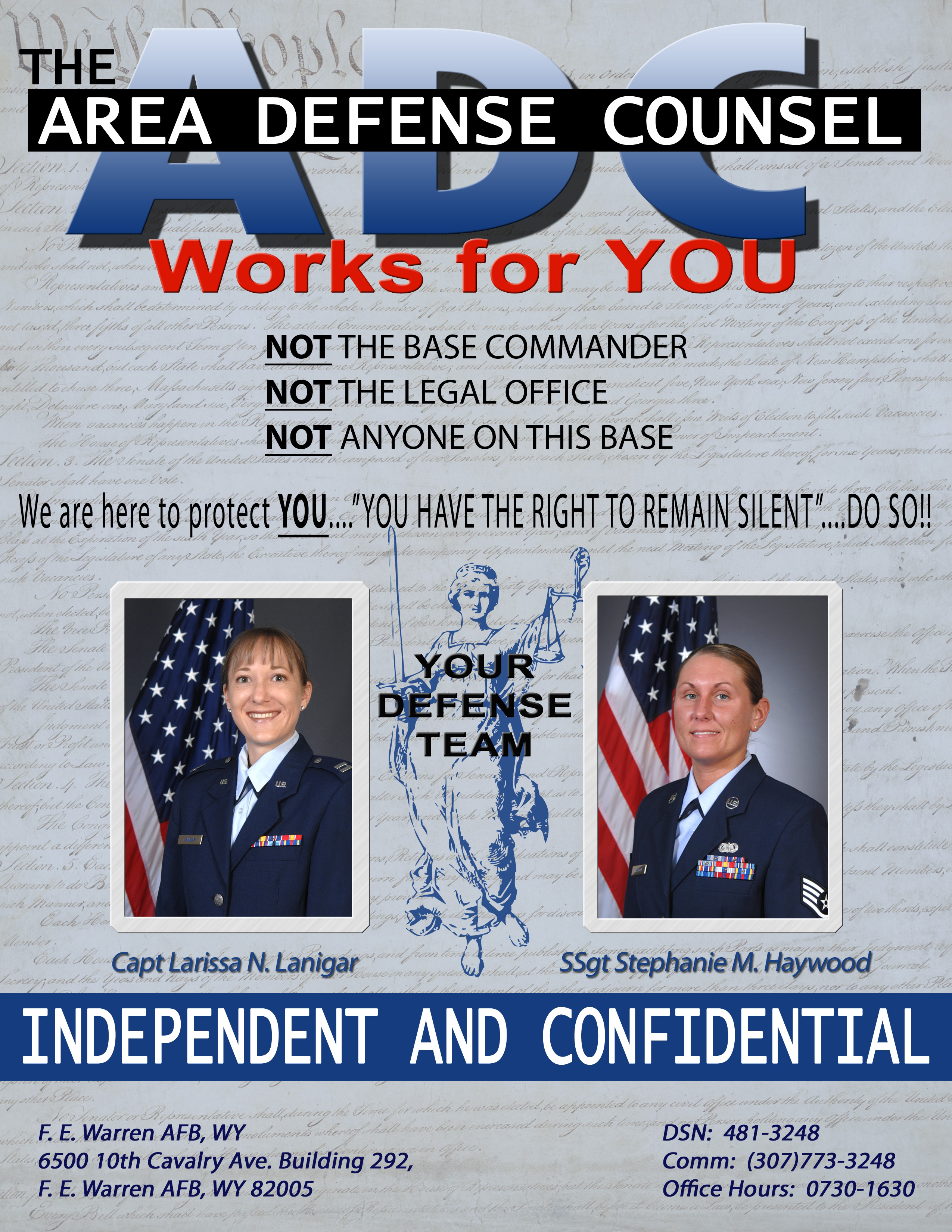 Area Defense Counsel represents you > F.E. Warren Air Force Base