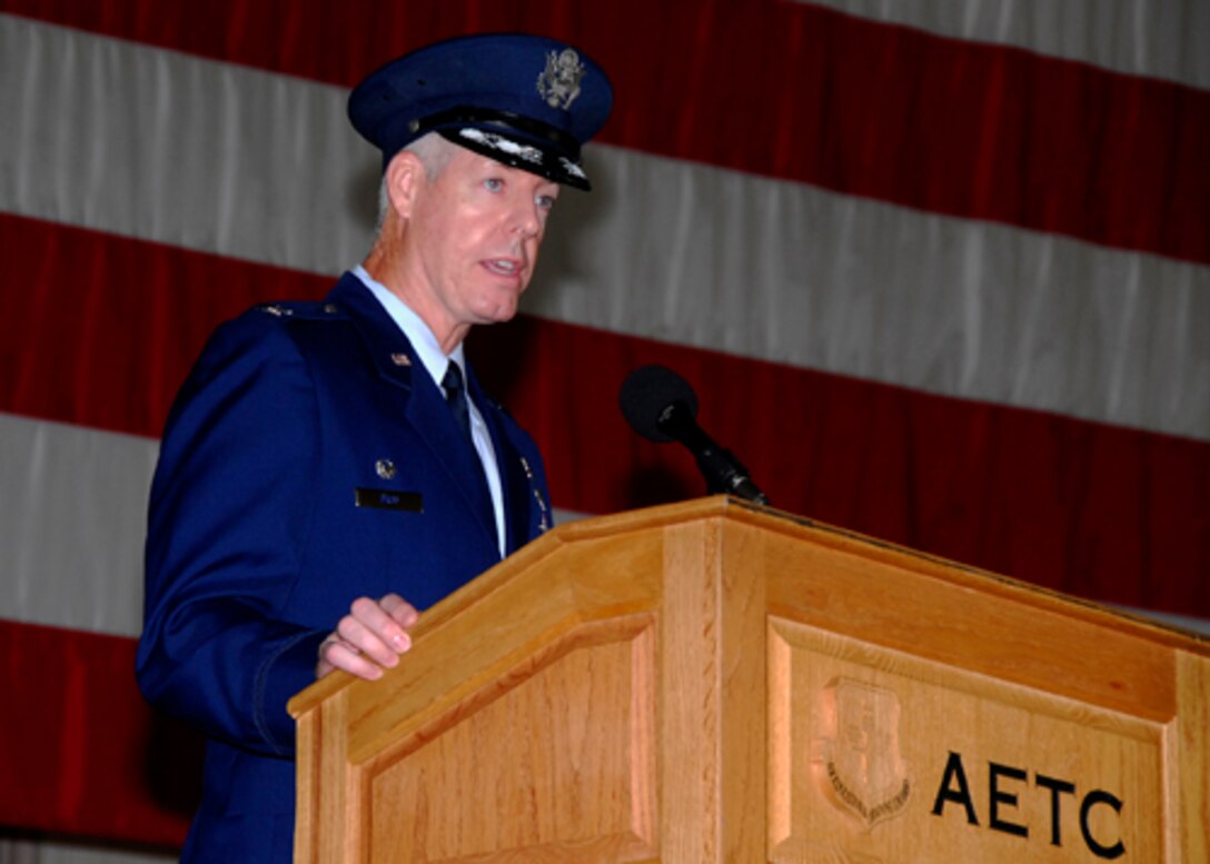Col. Timothy Bray accepted command of the 82nd Medical Group from 82nd Training Wing commander Brig. Gen. Richard Devereaux during a change-of-command ceremony July 15 in Hangar 1045.  (U.S. Air Force photo/Harry Tonemah)