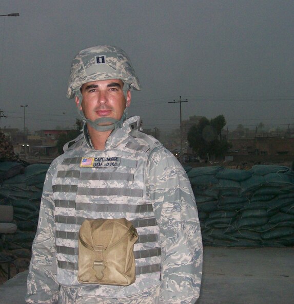 932nd Airlift Wing deployed member Capt. Brian Hodge takes an evening visit to a guard mount in Iraq.  He also had a chance to visit with the Chief of the Air Force Reserve Command, Lt. Gen. John Bradley before his recent retirement during a visit to Kirkuk Regional Air Base, Iraq. Photo submitted by Captain Hodge