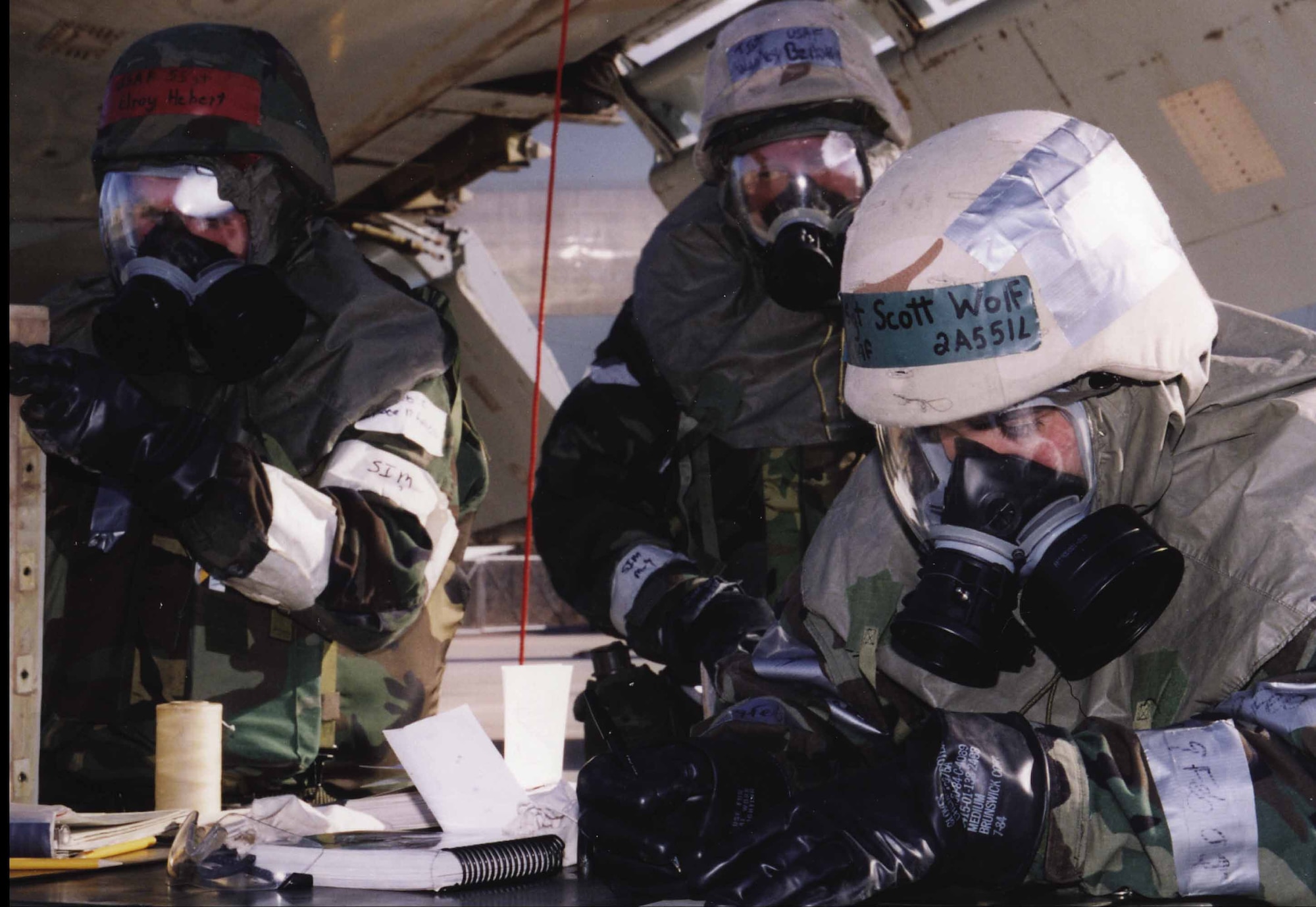 Members of the 654th CLSS develop and fabruicate a repair during a squadron Aircraft Battle Damage Repair exercise.  (Courtesy photo)