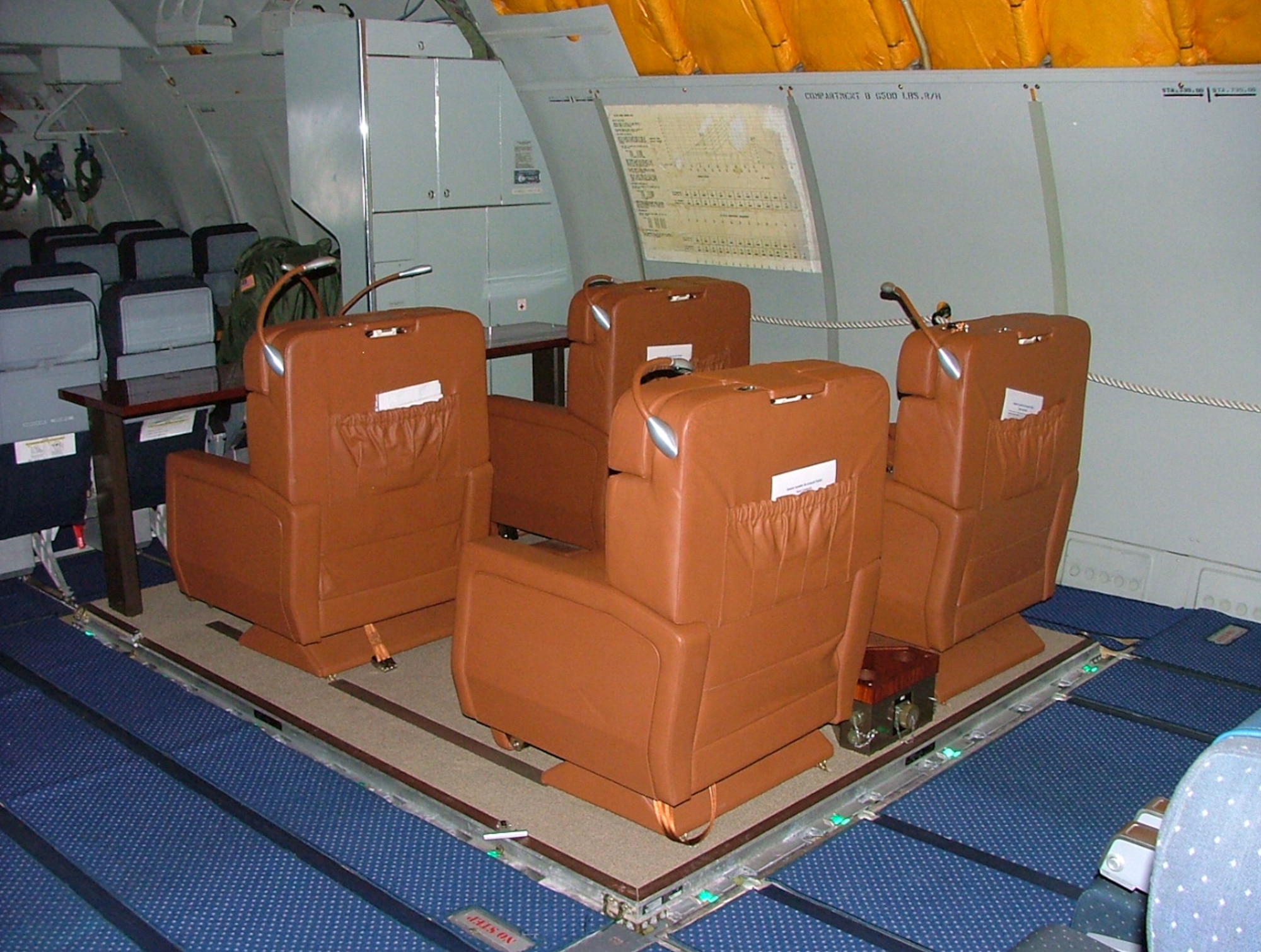 Air Force officials are purchasing removable mobile command workspaces for use by military and senior civilian leaders who must use military aircraft for travel. Shown here is the Senior Leaders In-transit Pallet for use on C-17s, KC-10s and KC-135s. (U.S. Air Force photo)