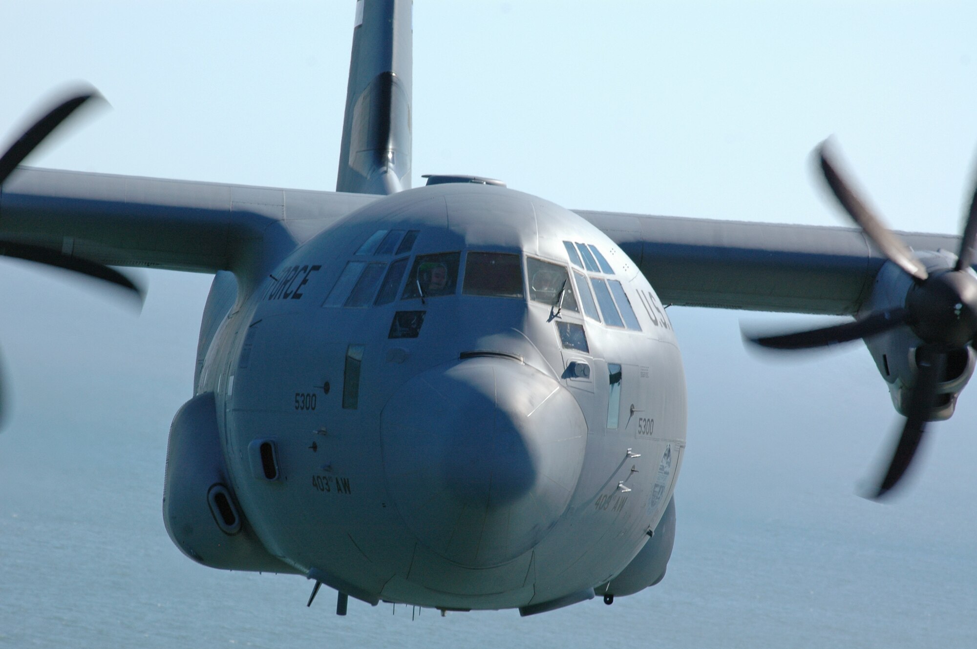 A fleet of 10 C-130J Hercules aircraft are used by the Hurricane Hunters to collect data which is credited with increasing the accuracy of forecasts by the National Hurricane Center by 30 percent.  (U.S. Air Force photo by Tech. Sgt. James Pritchett)