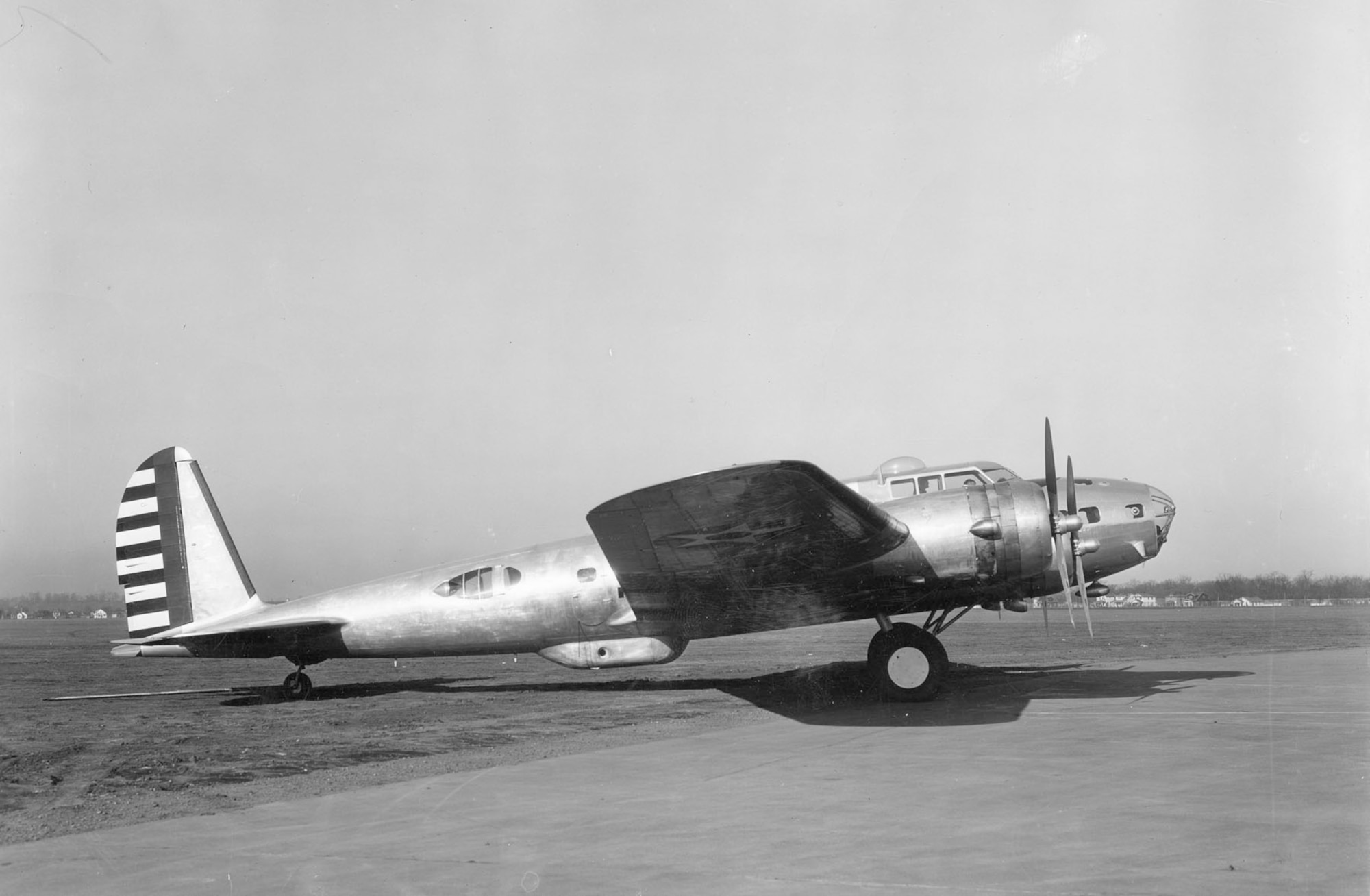 Early B-17D at Wright Field. The "D" model was the last B-17 series to have a small "shark-fin" tail and underside "bathtub" gun position. (U.S. Air Force photo)
