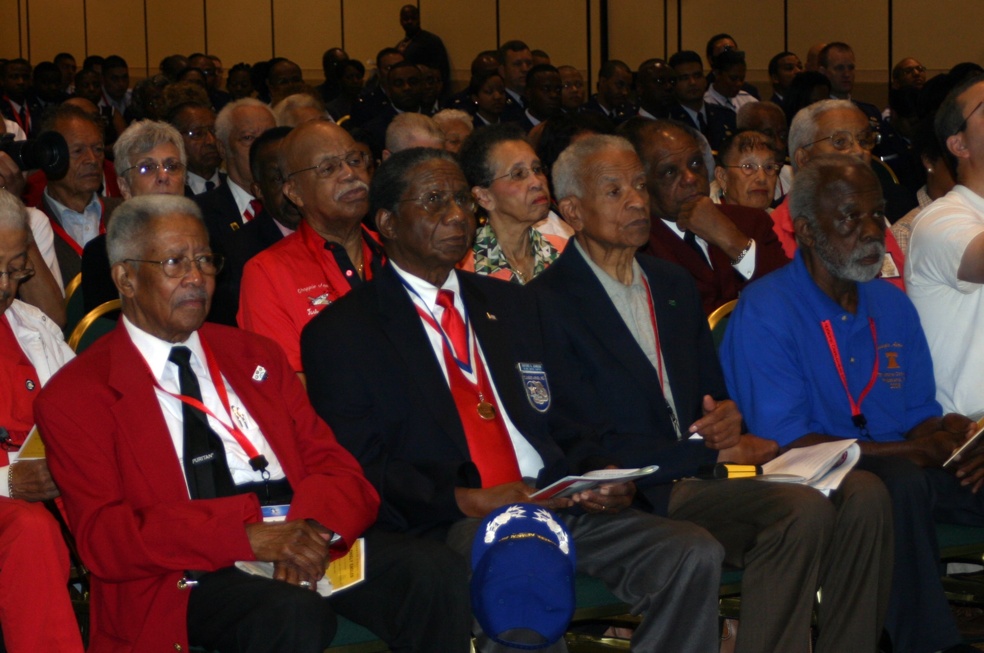 Original Tuskegee Airmen and guests honor the memory of recently fallen Tuskegee Airmen during a Lonely Eagles Memorial Service ceremony July 18 in Philadelphia. The ceremony was part of the 37th Tuskegee Airmen Convention continuing through July 20. (U.S. Air Force photo/Airman 1st Class Bekah Phy)