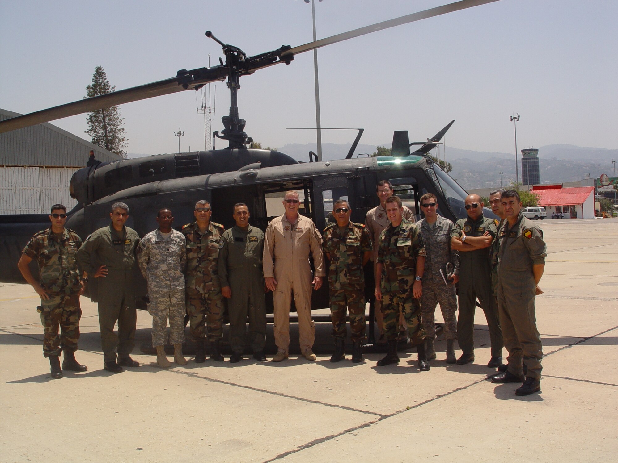 Members of a team from U.S. Air Forces Central pose with members senior members of the Lebanese Armed Forces during a recent visit to Beirut to encourage cooperation between the services June 25. The team received briefings and a tour of Beirut Airport June 25. (U.S. Air Force photo by Capt. Randy Allen)