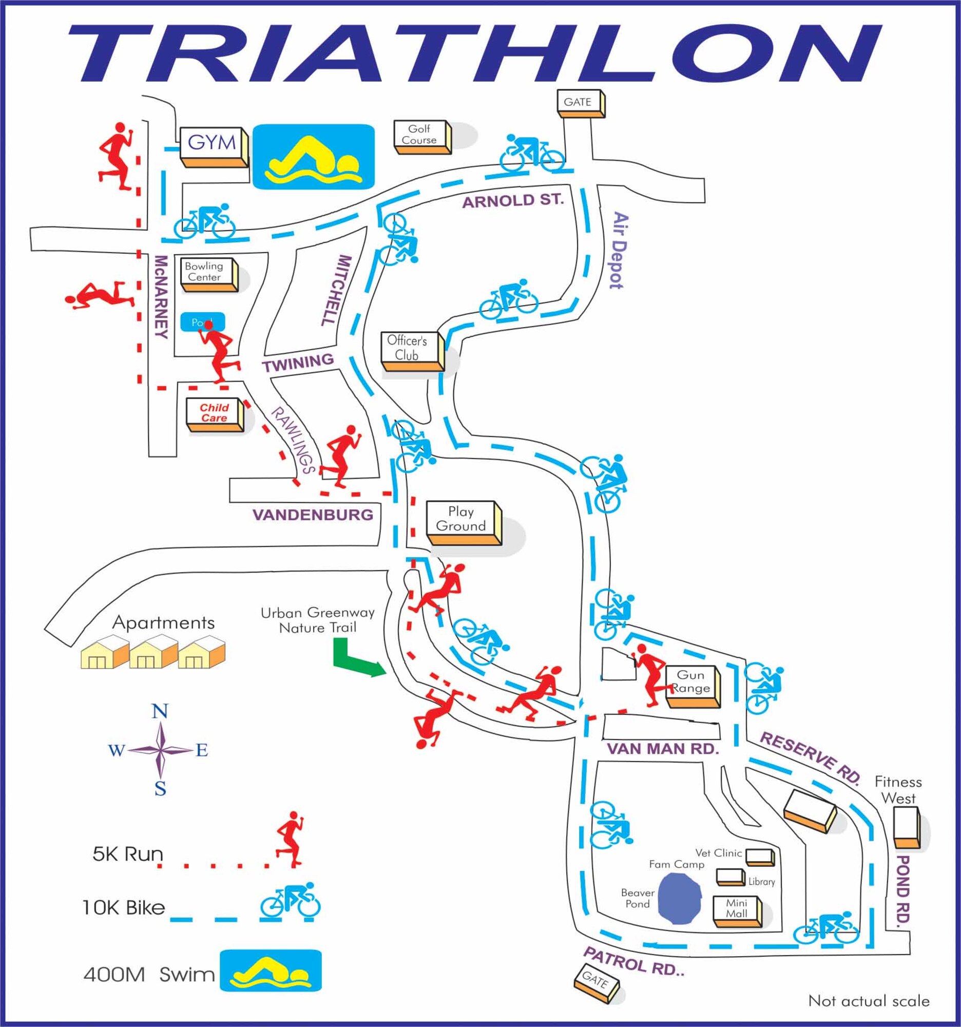 The map shows the route participants will take in the upcoming Tinker Triathlon.