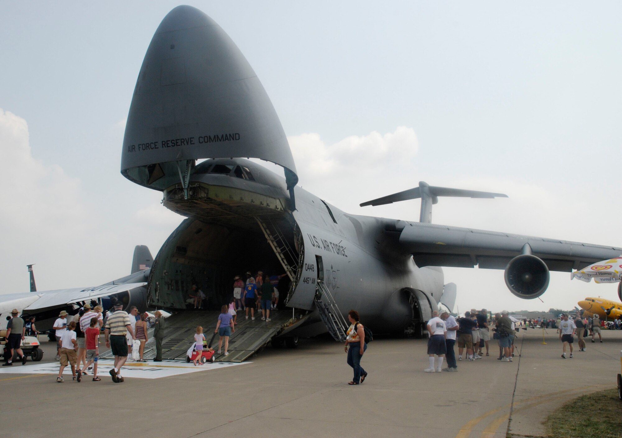 WRIGHT-PATTERSON AFB, Ohio - A 445th Airlift Wing C-5 Galaxy makes a big statement at every airshow it attends.  Crowds enjoy the walk through from nose to tail! (U.S. Air Force photo)