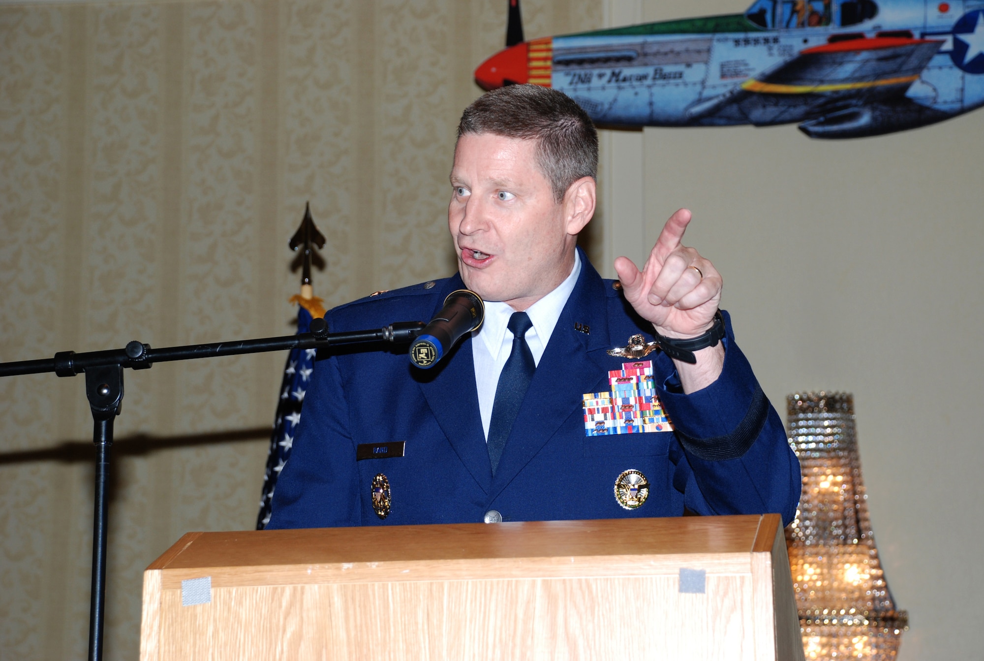 PHILADELPHIA - Brig. Gen. Robin Rand, principal director to the Deputy Assistant Secretary of Defense for Middle East Policy at the Pentagon, speaks to a packed audience at a military luncheon during the 37th Annual Tuskegee Airmen National Convention here July 18. The luncheon honored Tuskegee Airmen and those currently serving, and featured a performance of the U.S. Honor Guard Drill Team. (U.S. Air Force photo/Senior Airman Danielle Johnson)