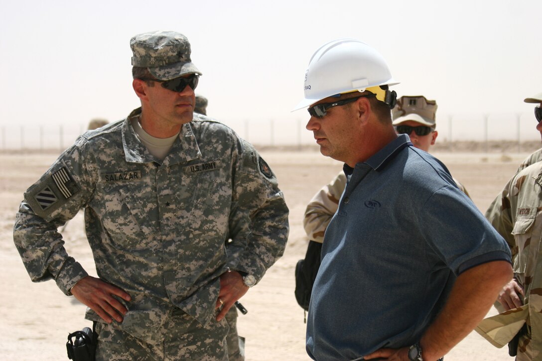 Brigadier Gen. Steve Salazar, deputy commanding general of the Coalition Army Advisory Training Team, Multi-National Security Transition Command-Iraq and other representatives from the team, visited the future training site of the 7th Iraqi Army Training Division near Al Asad Air Base, July 20. Once finished, the facility will have enough equipment to train more than 300 Iraqi soldiers.