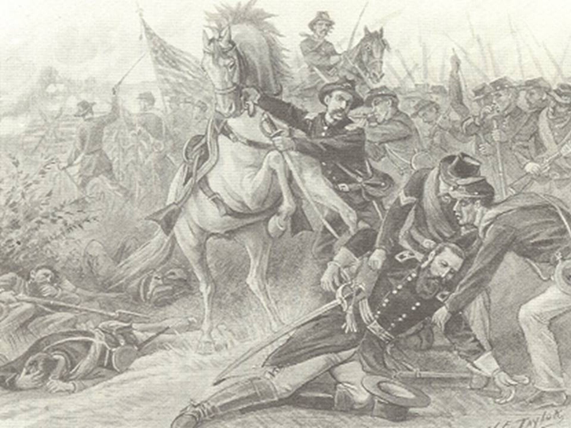 Brig. Gen. David A. Russell falls after being wounded in battle. His character and service to his nation resulted in the naming of Fort D.A. Russell, which is now named F.E. Warren Air Force Base (File Photo)
