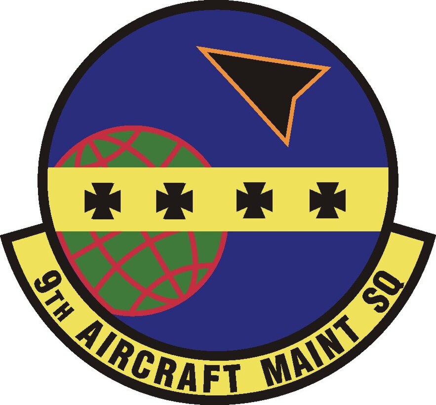 The 9th Aircraft Maintenance Squadron patch. In accordance with Chapter 3 of AFI 84-105, commercial reproduction of this emblem is NOT permitted without the permission of the proponent organizational/unit commander. 