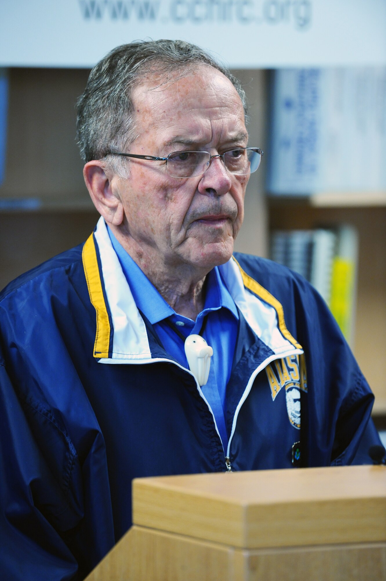 Senator Ted Stevens starts the press meeting about a proposal of a coal-to liquid-facility July 18, 2008, in Fairbanks, Alaska. One of the proposed locations of construction of this facility is at Eielson Air Force Base in efforts to utilize the 50/50 synthetic and JP-8 fuel blend on aircraft and ground vehicles. (U.S. Air Force photo by Airman 1st Class Jonathan Snyder)