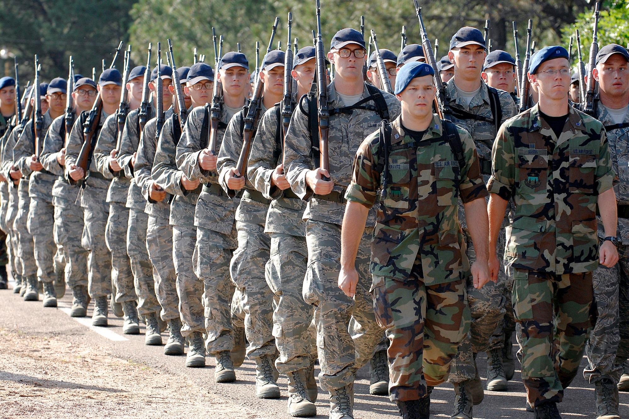 U.S. Air Force Academy basic cadets of the Class of 2012 march out to the Jacks Valley training area near Colorado Springs, Colo., July 14 to begin the field training portion of basic training.  (U.S. Air Force photo/Dave Ahlschwede)
