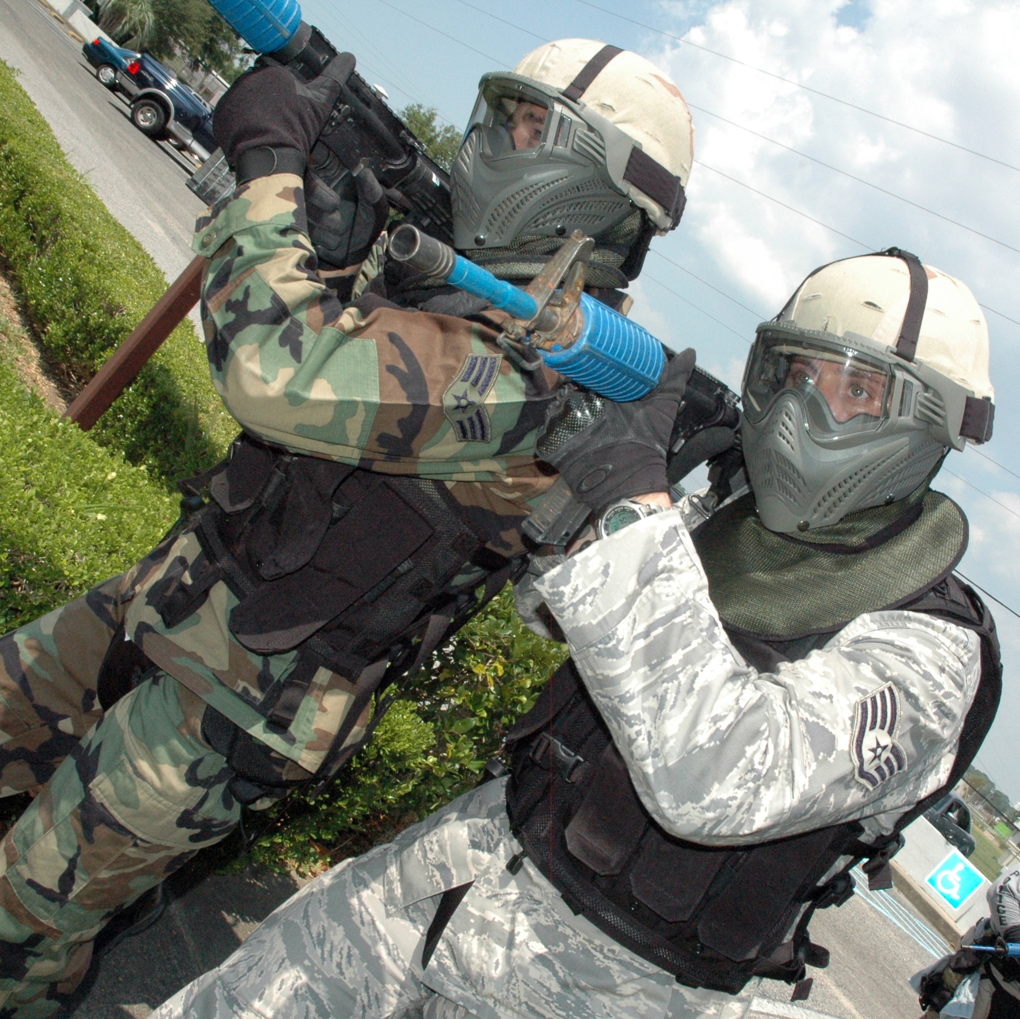 EGLIN AIR FORCE BASE, Fla. -- Airmen from the 96the Security Forces Squadron and Hurlburt Field's security forces train during the Active Shooter Instructor Training Course held at Bldg. 591. (U.S. Air Force photo/Staff Sgt. Stacia Zachary)