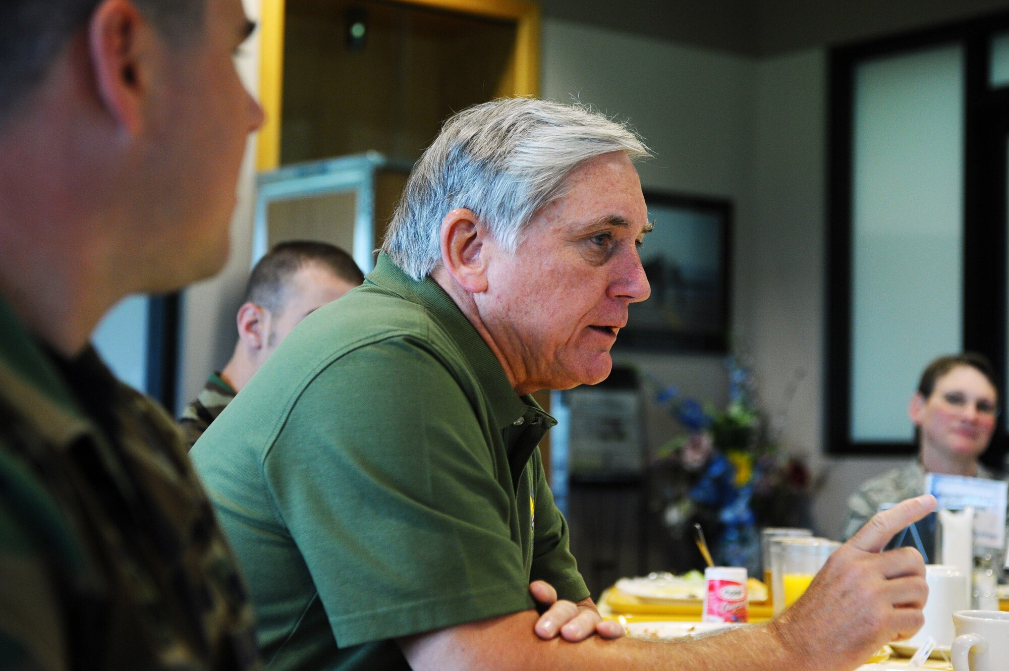 Mr. Robert Largent, chairman of the board Air Force Association, speaks to Airmen during breakfast July 17, 2008 at Eielson Air Force Base, Alaska. (U.S. Air Force photo by Airman 1st Class Jonathan Snyder) (Released)